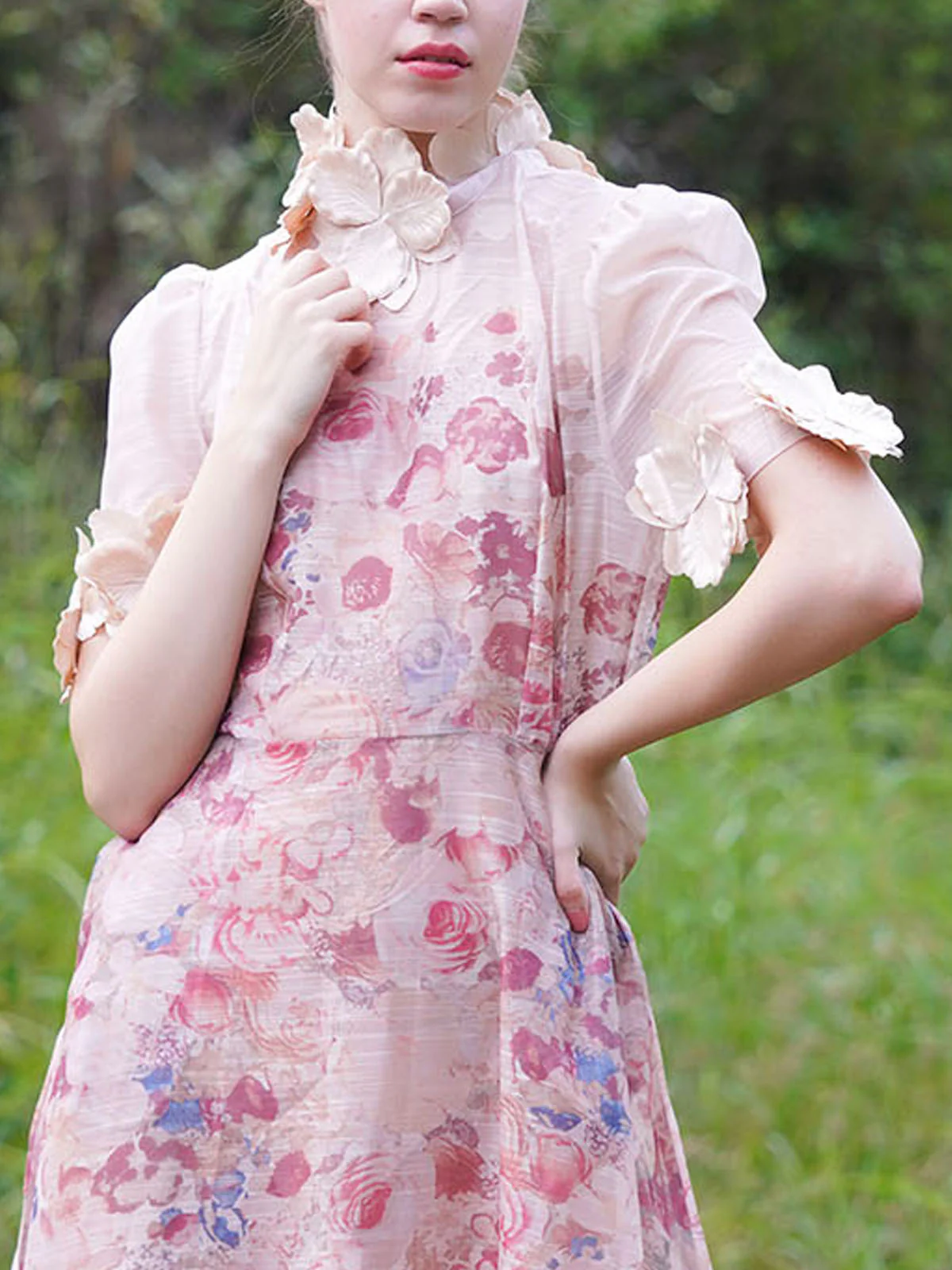 Odette Women Pink Printed Striped Polyester Voil Long Dress - Image 5