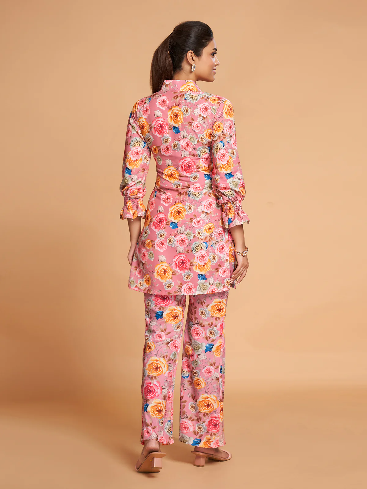Odette Women Pink Rayon Printed Stitched Co-Ord Set - Image 3