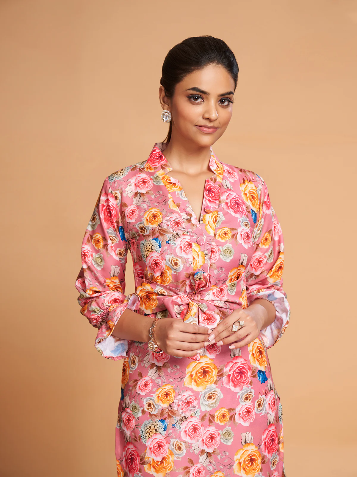Odette Women Pink Rayon Printed Stitched Co-Ord Set - Image 4