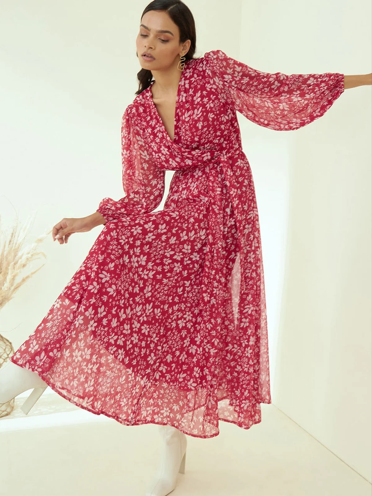 Odette Pink Rayon Stitched Printed Indo Western Dress For Women - Image 3