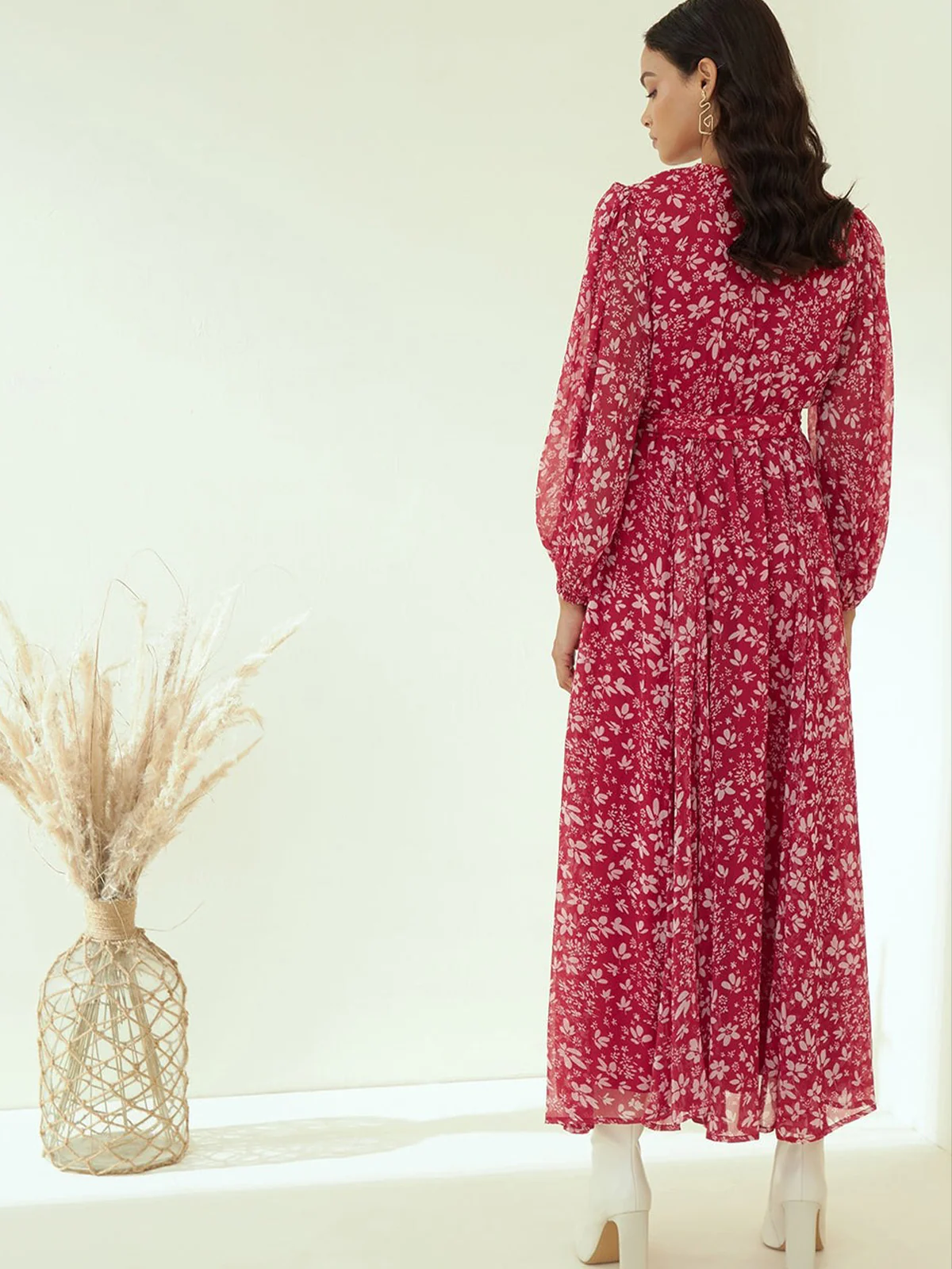 Odette Pink Rayon Stitched Printed Indo Western Dress For Women - Image 5