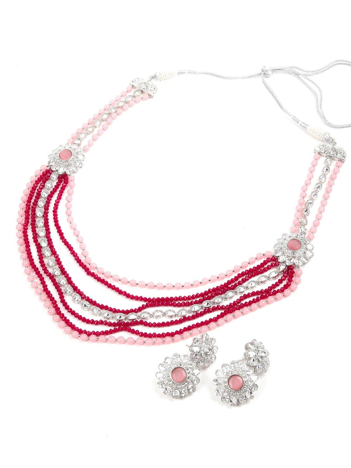 Odette Women Pink&Red Metal Necklace Set - Image 4