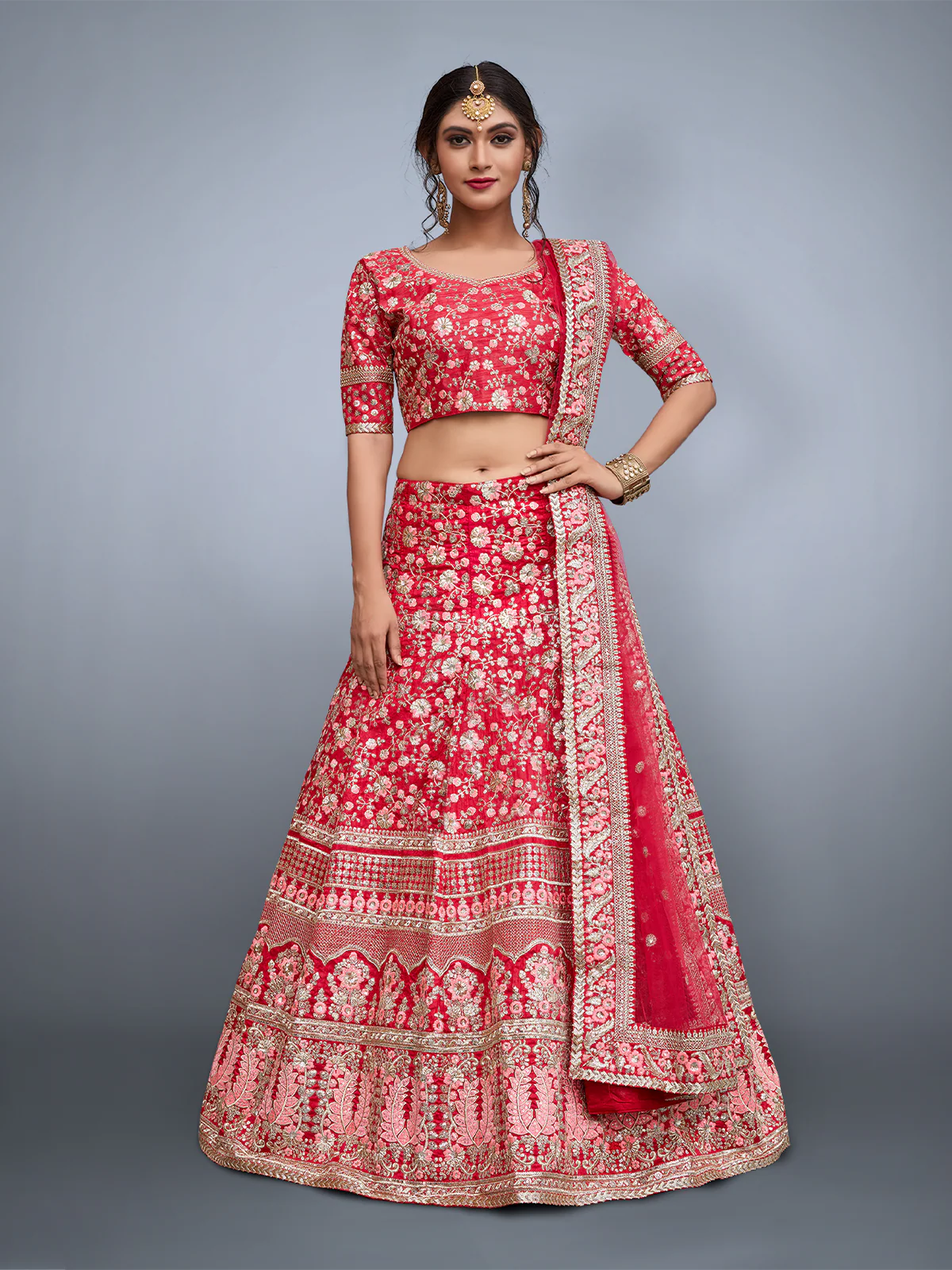 Odette Women Pink Embroidered Semi Stitched Lehenga With Unstitched Blouse - Image 2