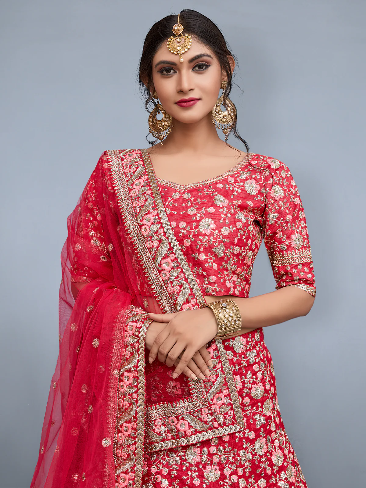 Odette Women Pink Embroidered Semi Stitched Lehenga With Unstitched Blouse - Image 3