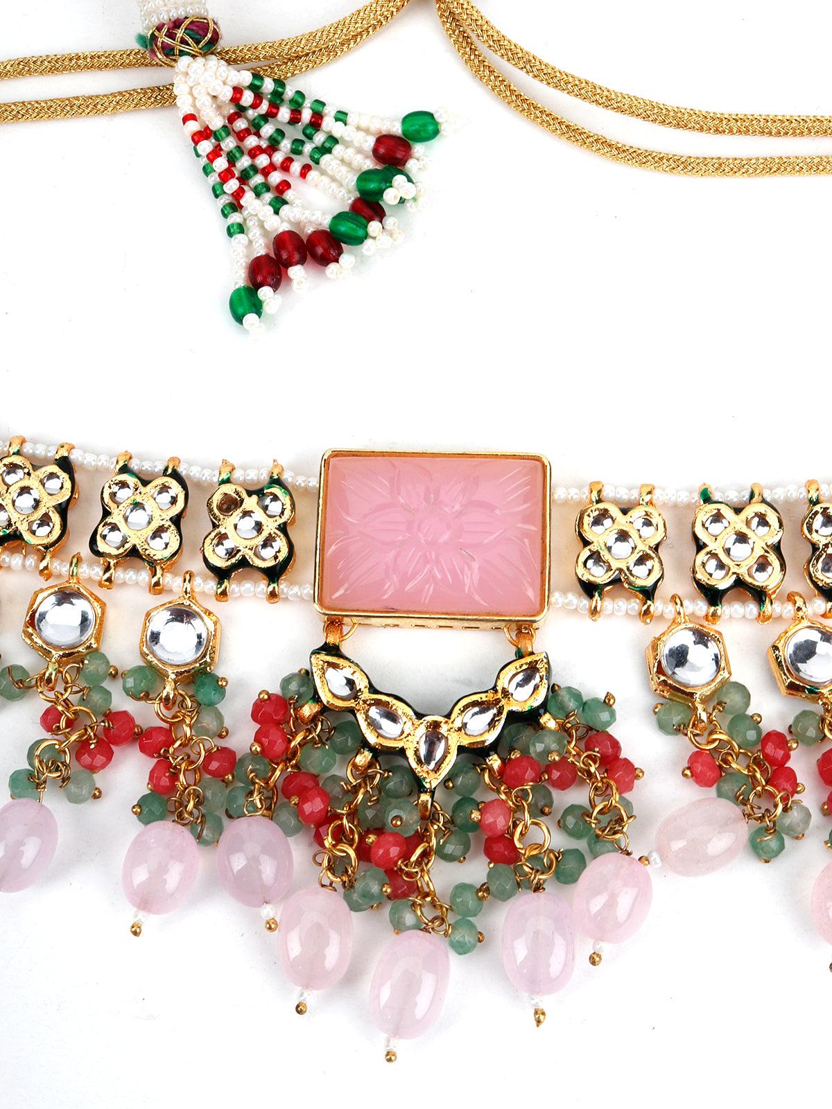 Odette Women Pink Rhinestone Choker Necklace - Image 5