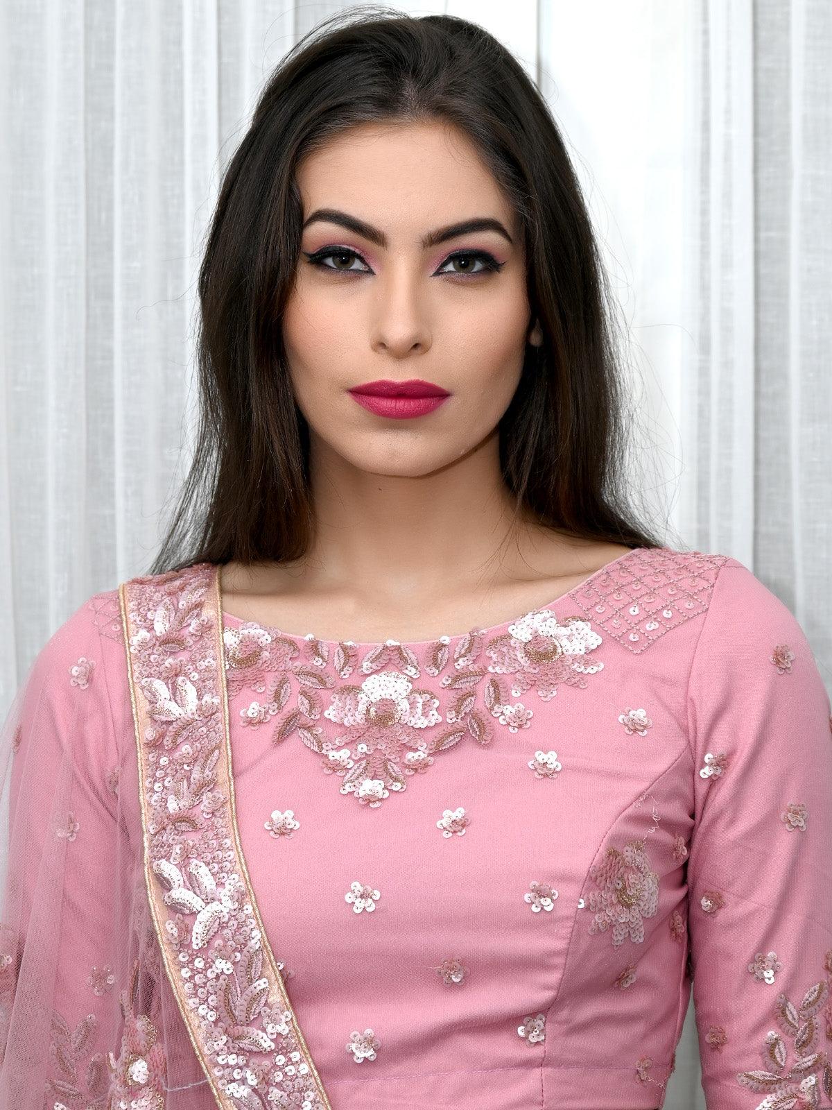 Odette Women Pink Lehenga With Blouse - Image 3