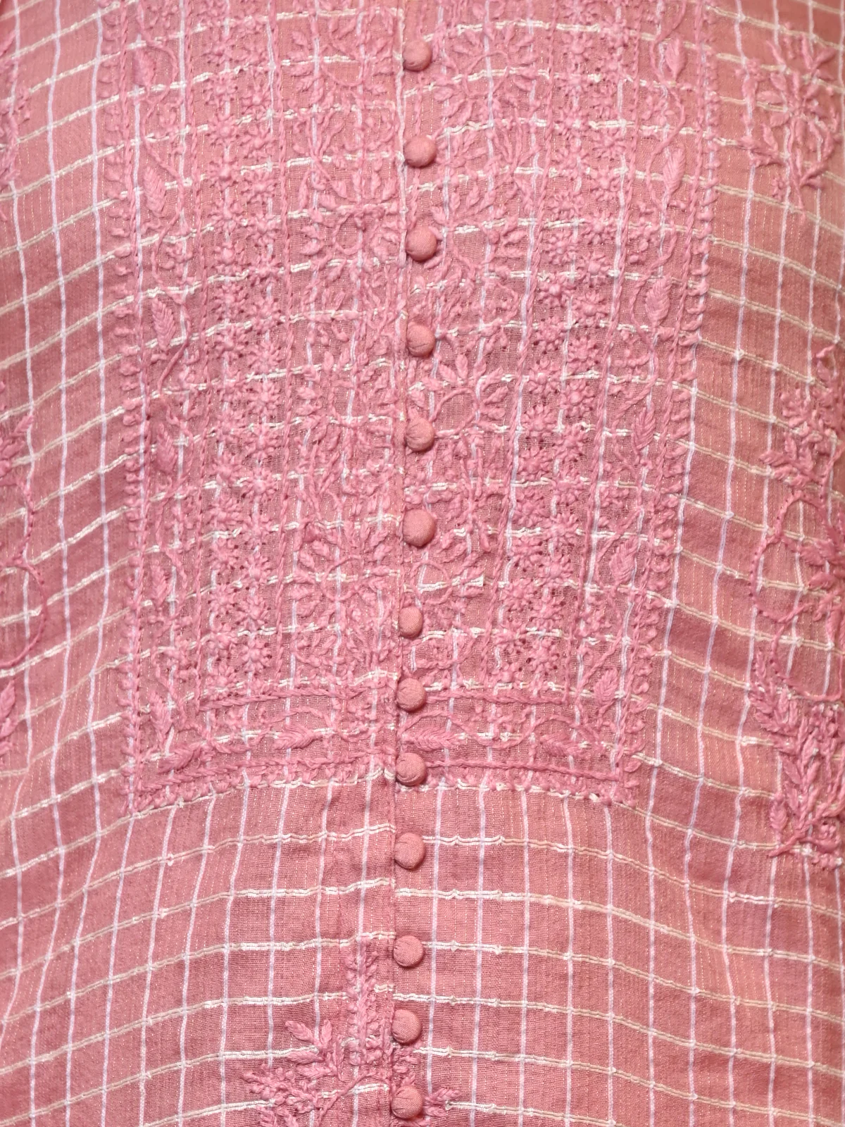 Odette Women Pink Shimmer Voile Chikankari Embroidered Unstitched Kurta Set - Image 4