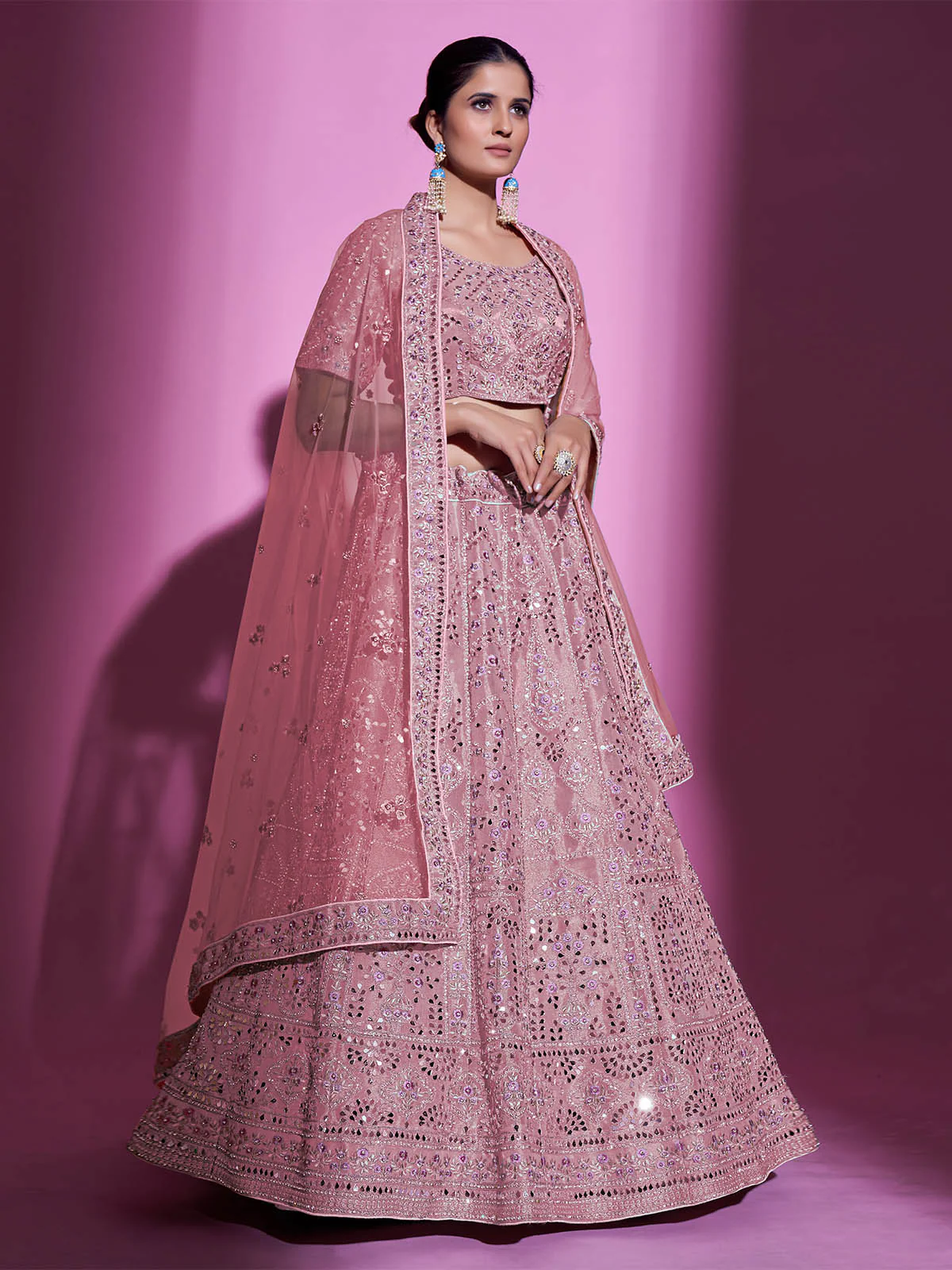 Odette Women Pink Silk Blend Embroidered Semi Stitched Lehenga With Unstitched Blouse - Image 5
