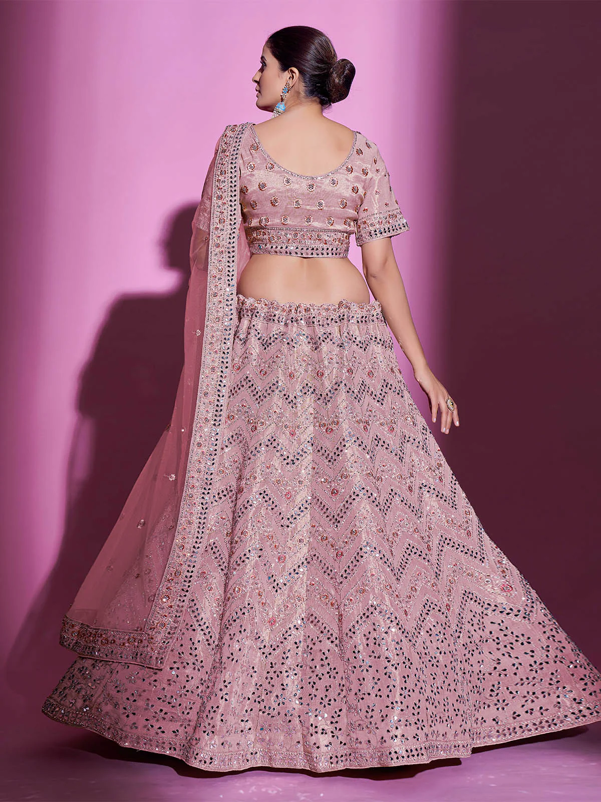 Odette Women Pink Silk Blend Embroidered Semi Stitched Lehenga With Unstitched Blouse - Image 5