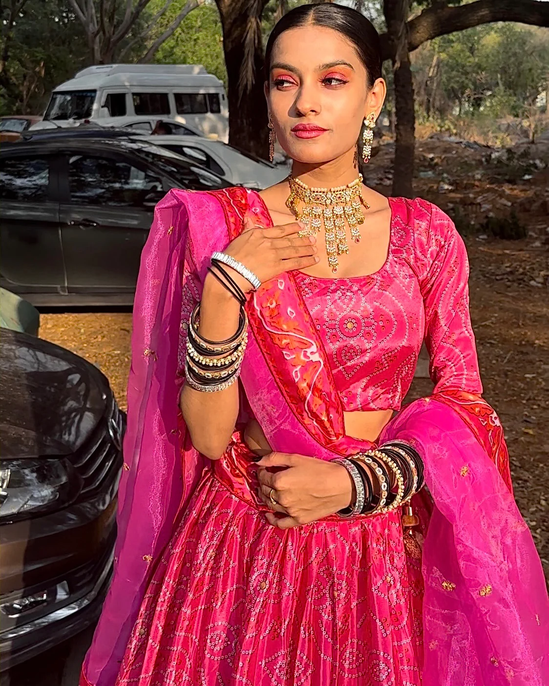Odette Women Pink Silk Blend Semi Stitched Lehenga With Unstitched Blouse - Image 3
