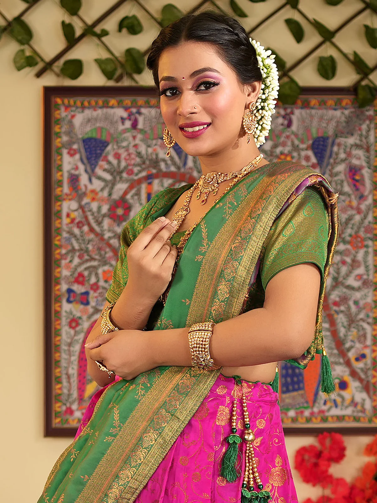 Odette Women Pink Silk Woven Semi Stitched Lehenga With Unstitched Blouse - Image 2