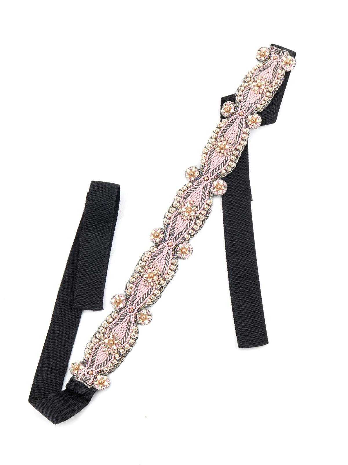 Odette Women Pink Slim Tieable Black Fabric Belt - Image 5