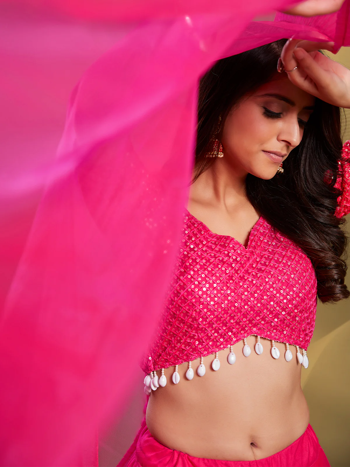 Odette Women Pink Soft Net Solid Semi Stitched Lehenga Choli - Image 2