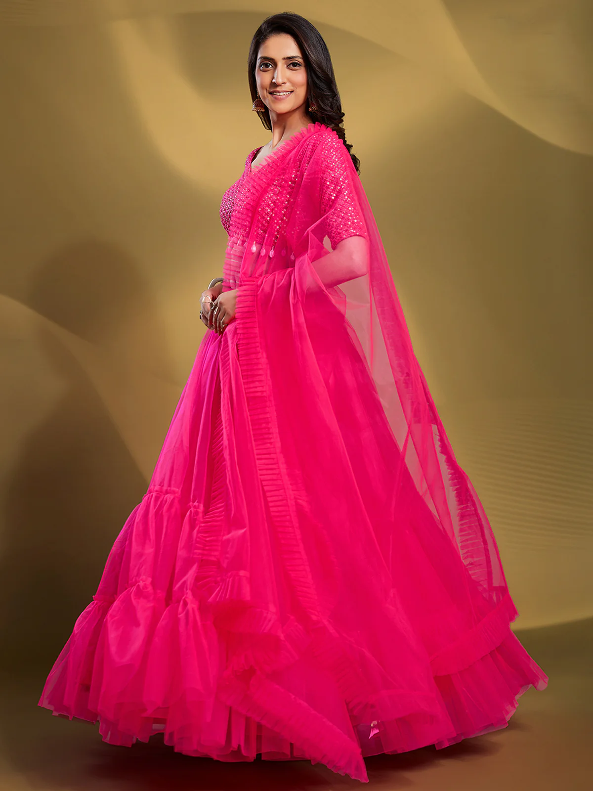 Odette Women Pink Soft Net Solid Semi Stitched Lehenga Choli - Image 5