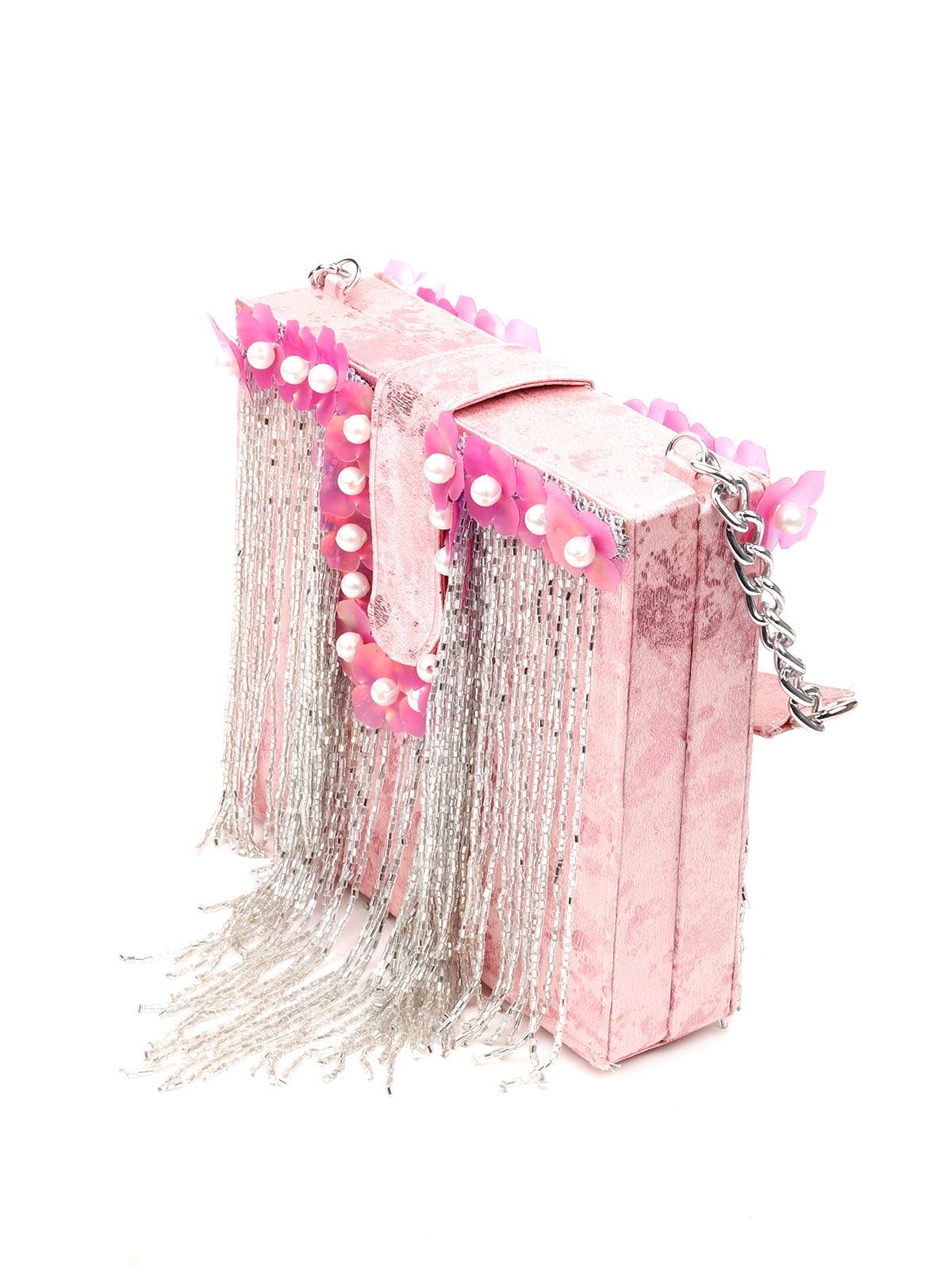 Odette Women Pink Square Boxed Flower Clutch - Image 3