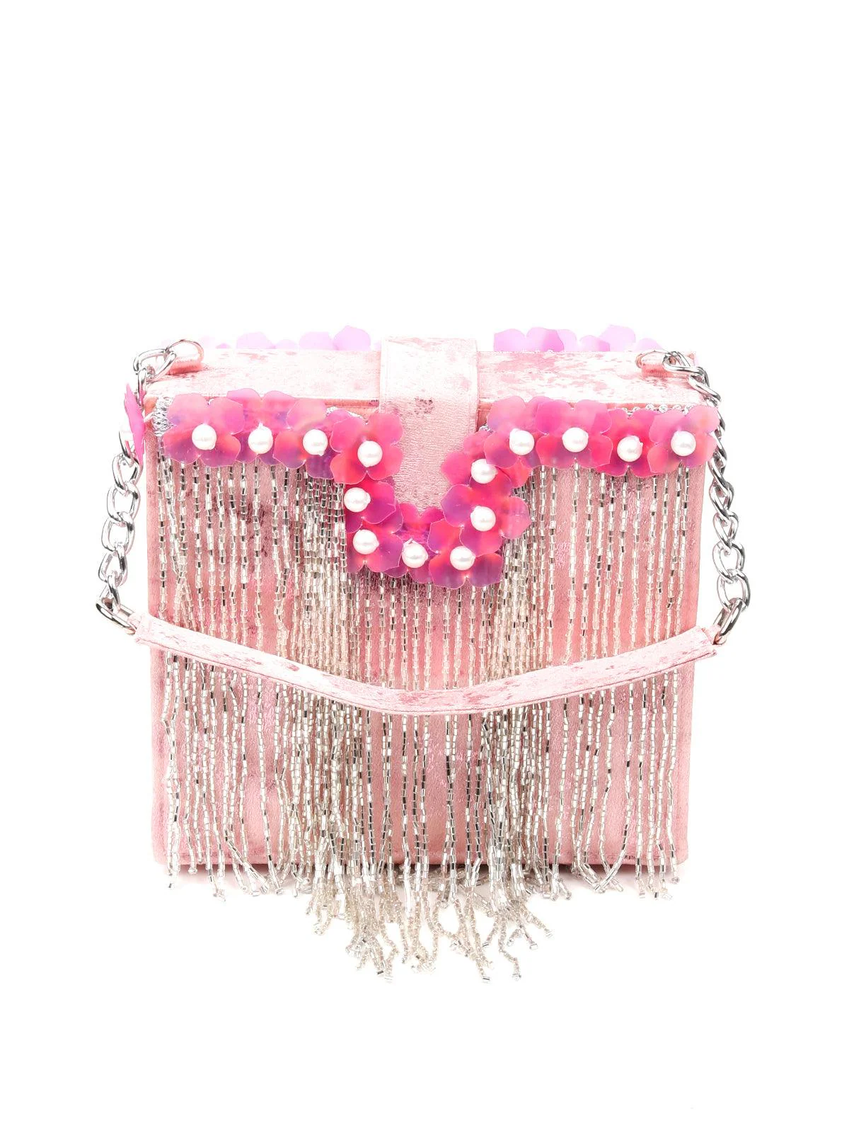Odette Women Pink Square Boxed Flower Clutch - Image 4