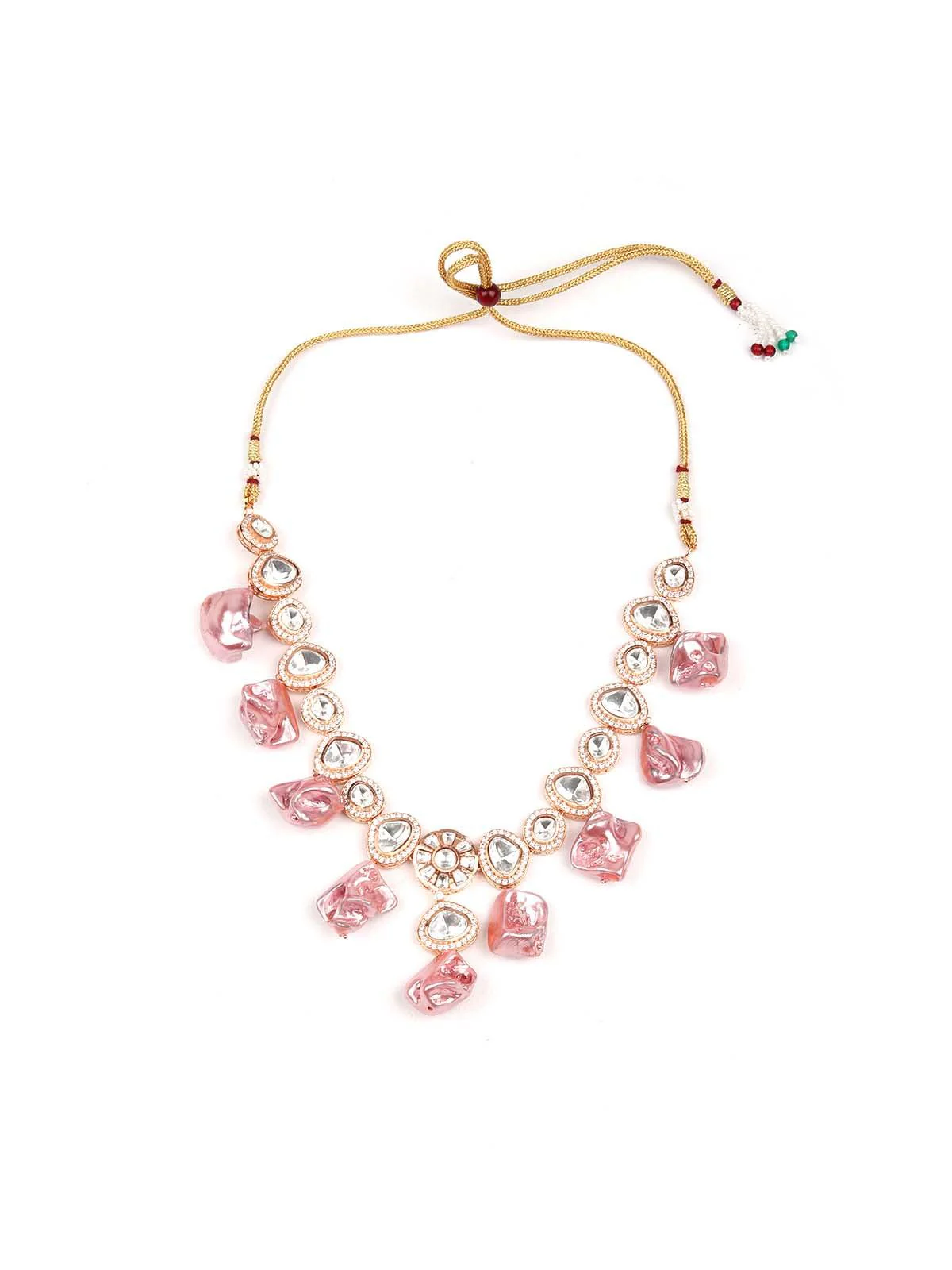 Odette Women Pink Studded Stunning Statement Necklace Set - Image 4