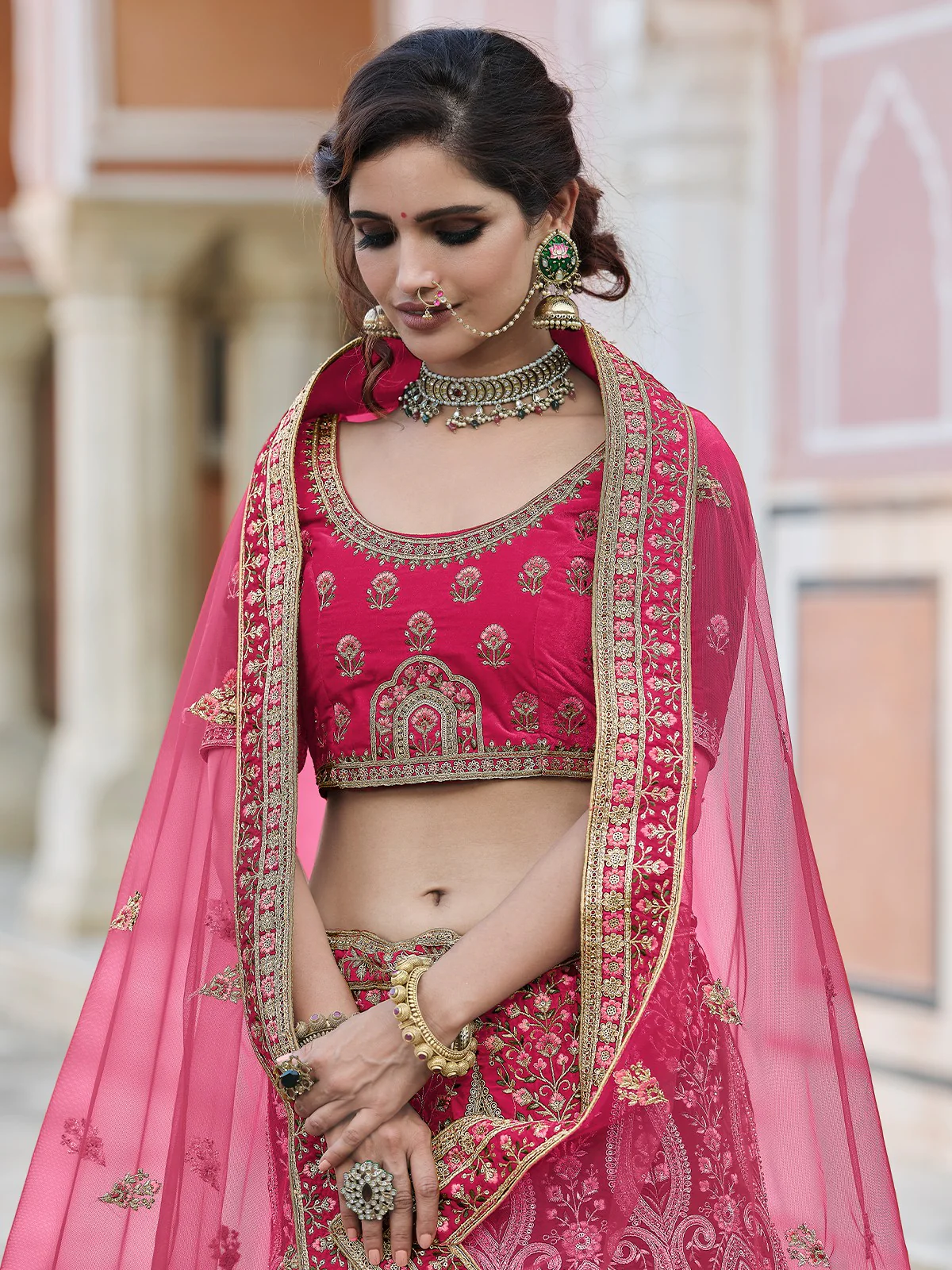 Odette Women Pink Stunning Semi Stitched Lehenga With Unstitched Blouse - Image 2