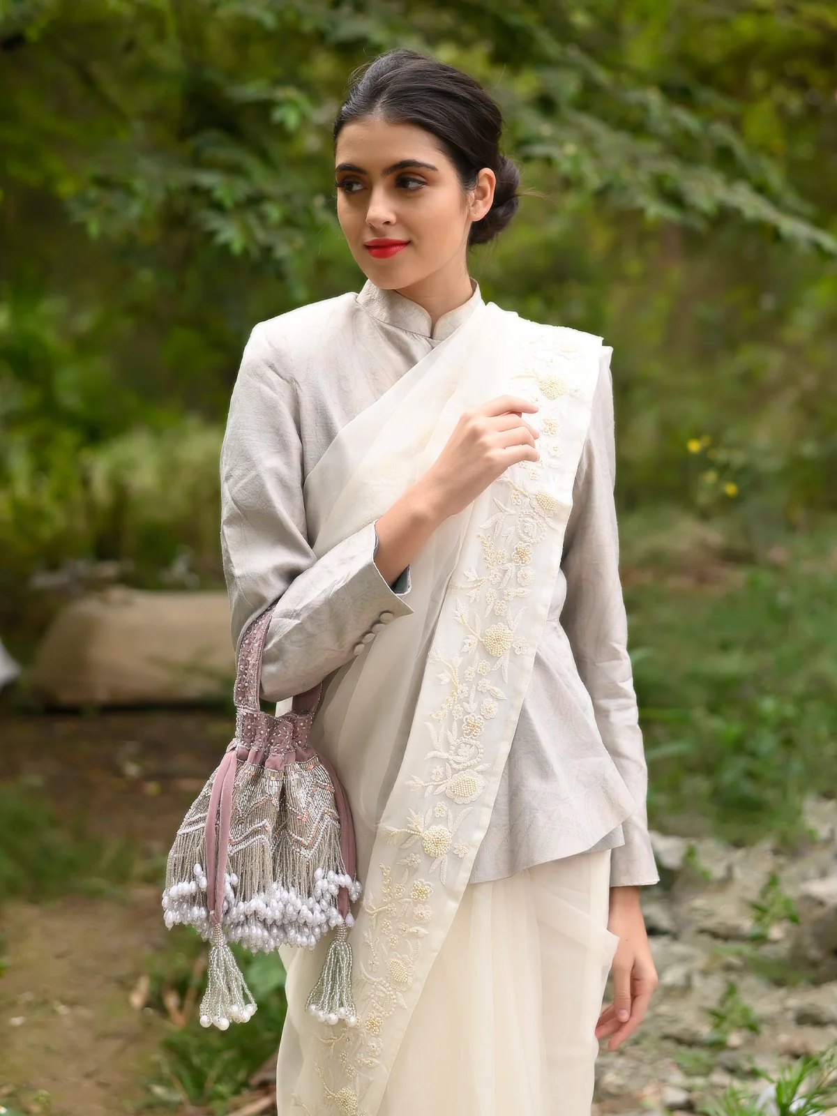 Odette Women Pink Tassel Potli Bag