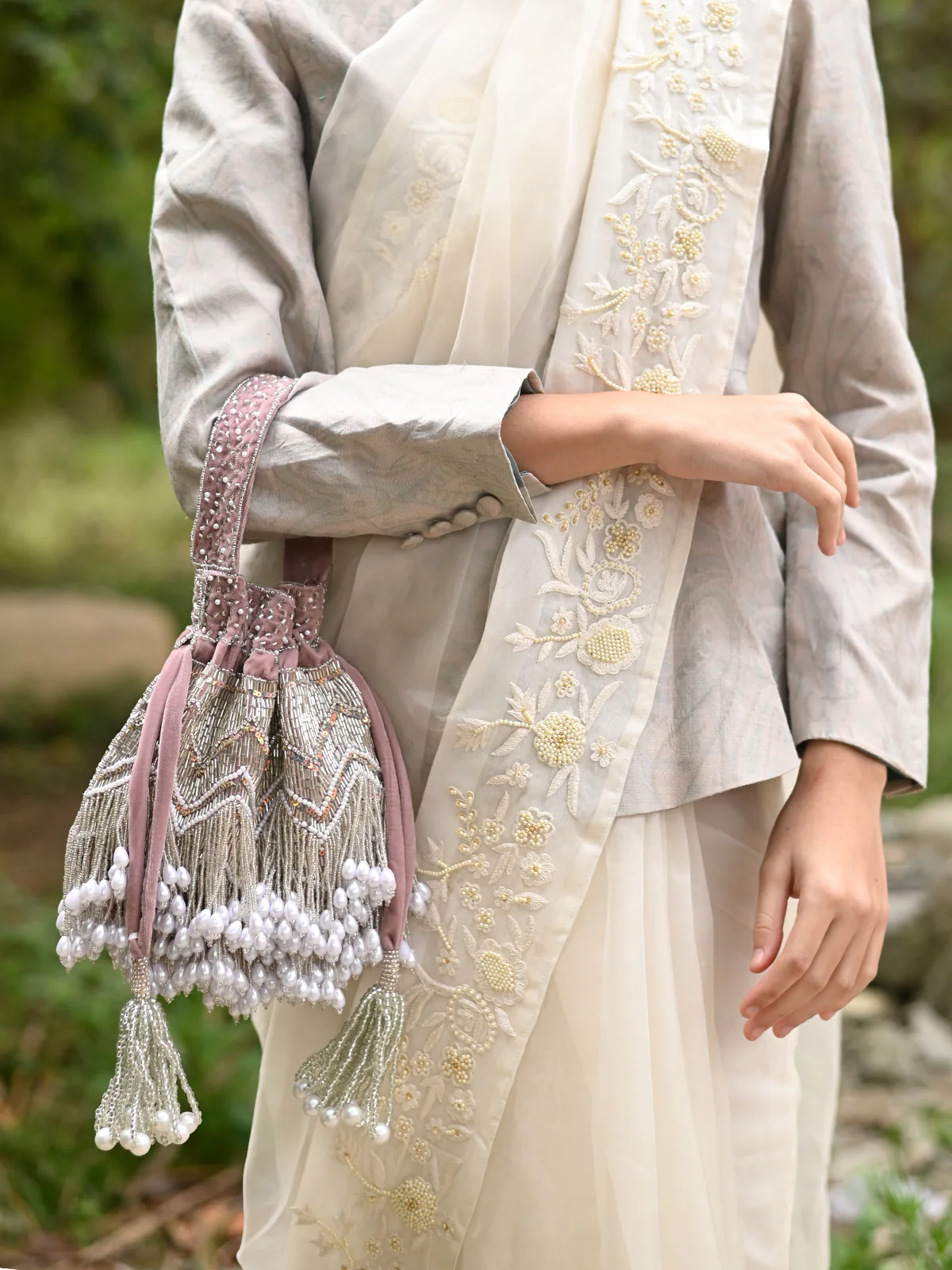 Odette Women Pink Tassel Potli Bag - Image 2