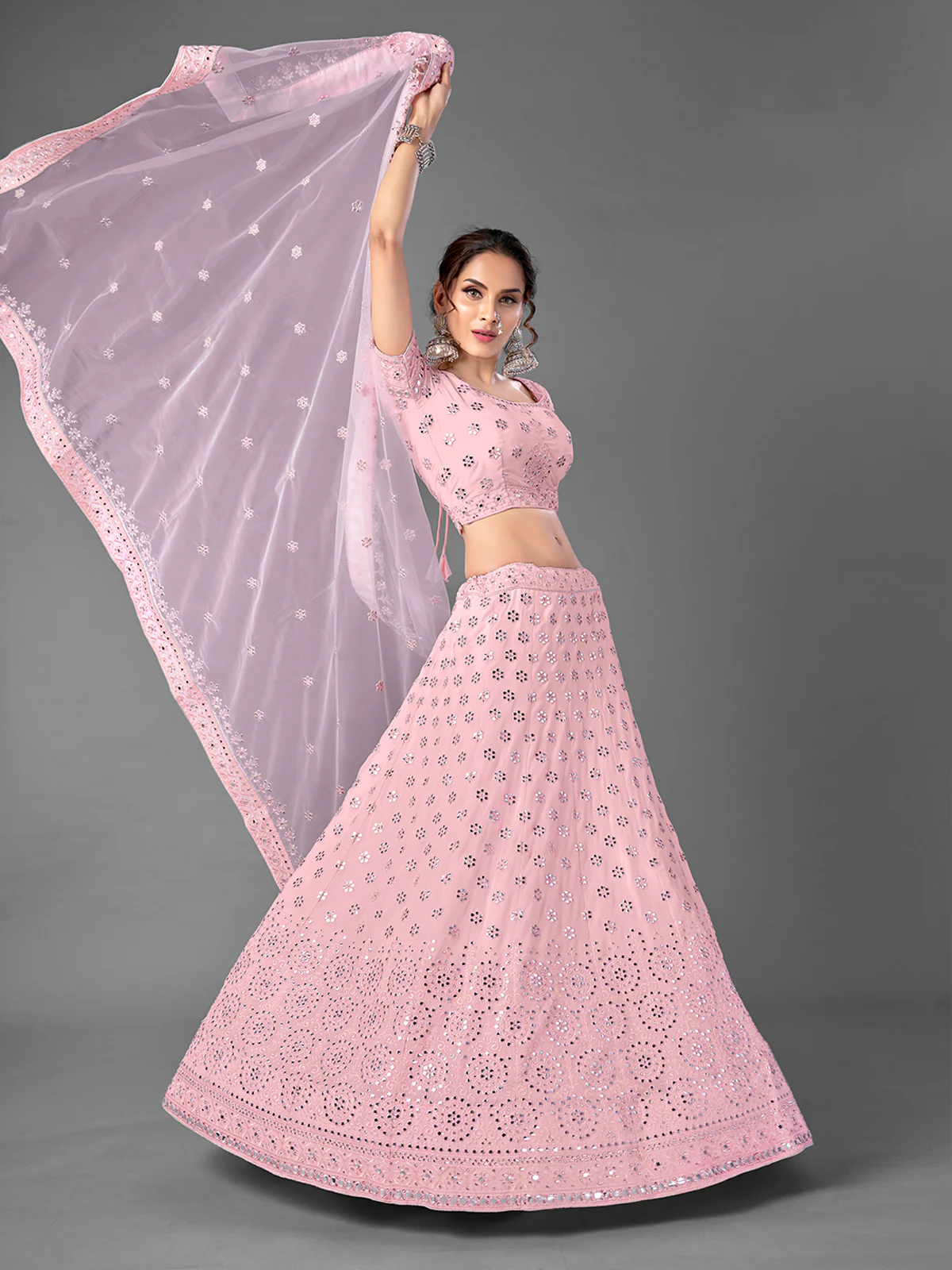 Odette Women Pink Georgette Semi Stitched Lehenga With Unstitched Blouse - Image 2