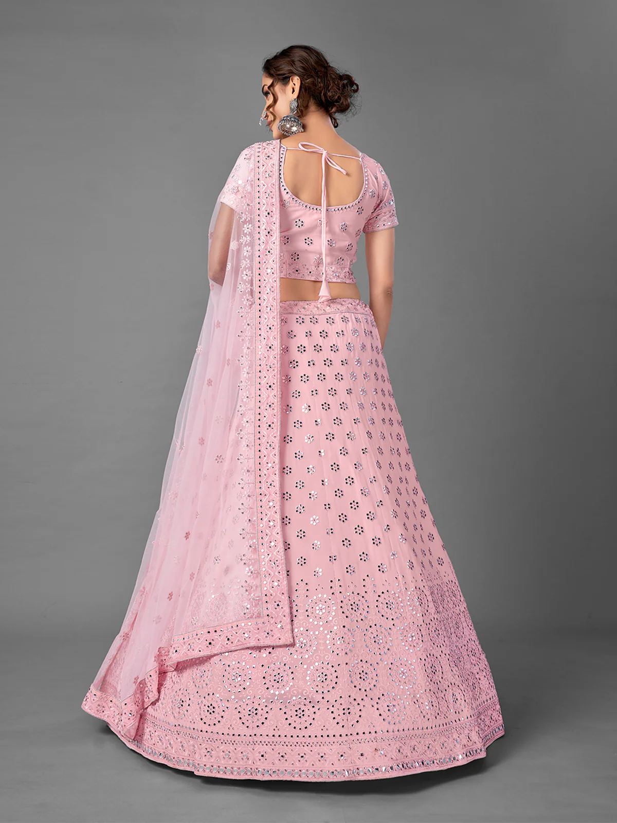 Odette Women Pink Georgette Semi Stitched Lehenga With Unstitched Blouse - Image 3