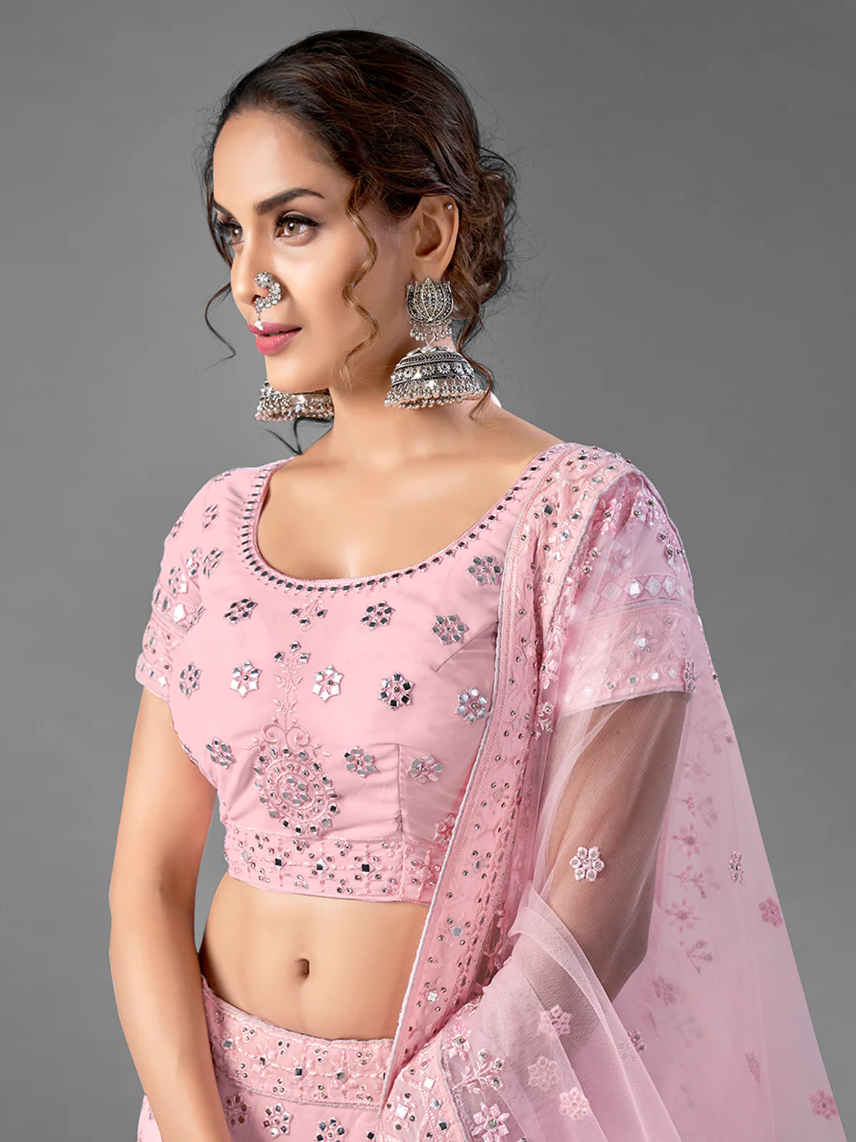 Odette Women Pink Georgette Semi Stitched Lehenga With Unstitched Blouse - Image 5