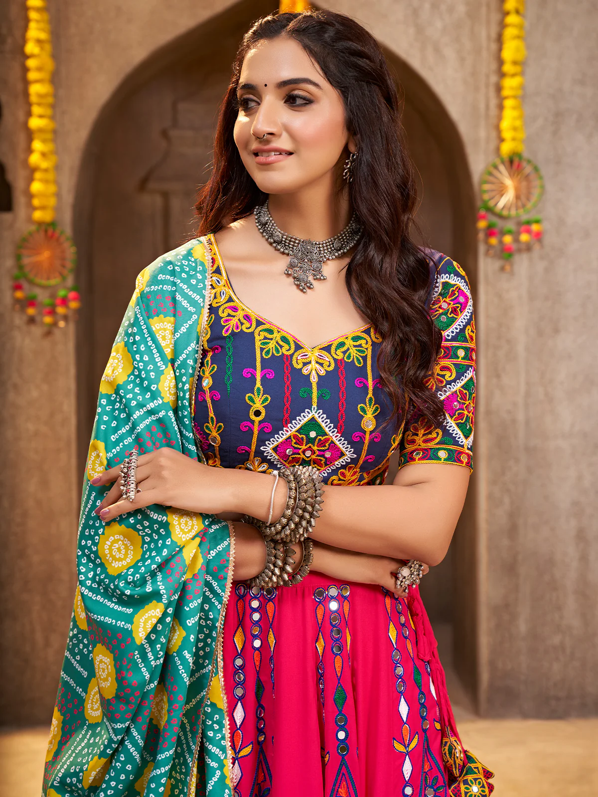 Odette Pink Viscose Rayon Embroidered Semi Stitched Lehenga Choli For Women - Image 4