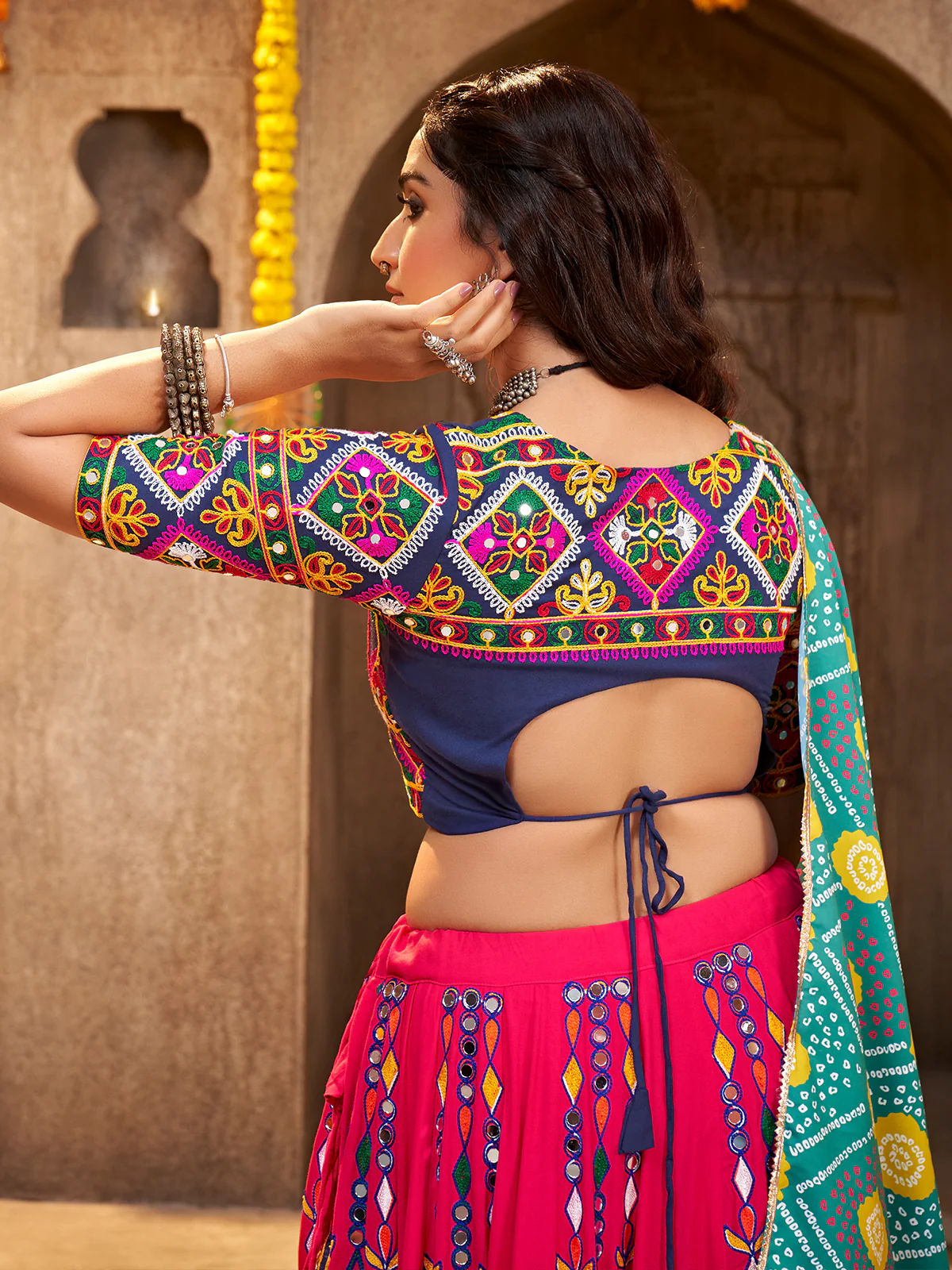 Odette Pink Viscose Rayon Embroidered Semi Stitched Lehenga Choli For Women - Image 5