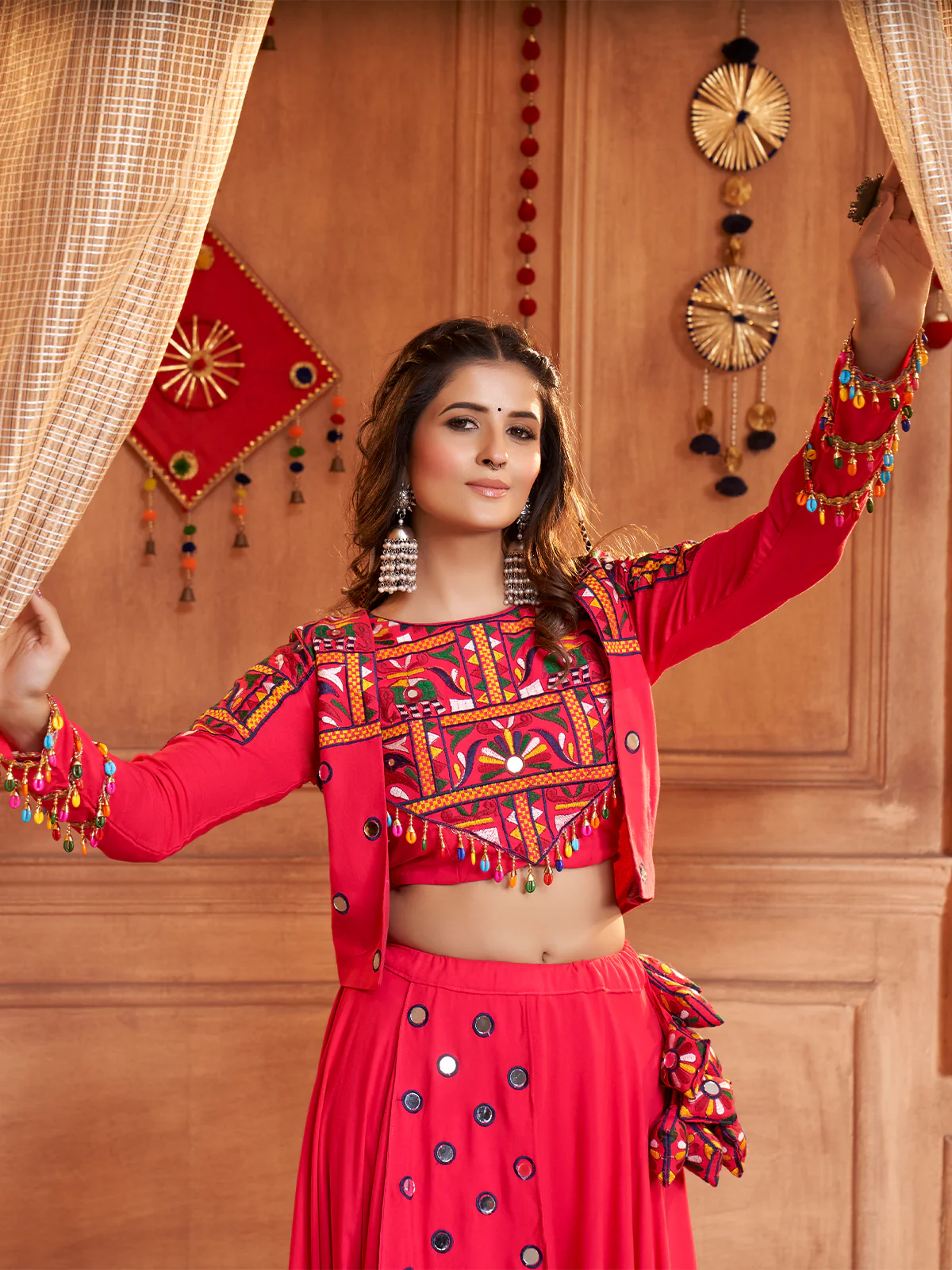 Odette Pink Viscose Rayon Embroidered Stitched Lehenga Choli For Women - Image 3