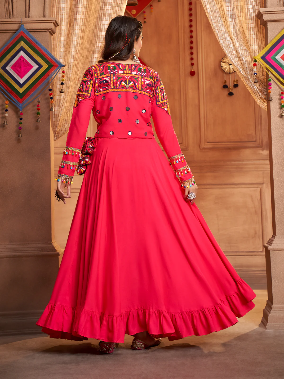 Odette Pink Viscose Rayon Embroidered Stitched Lehenga Choli For Women - Image 4
