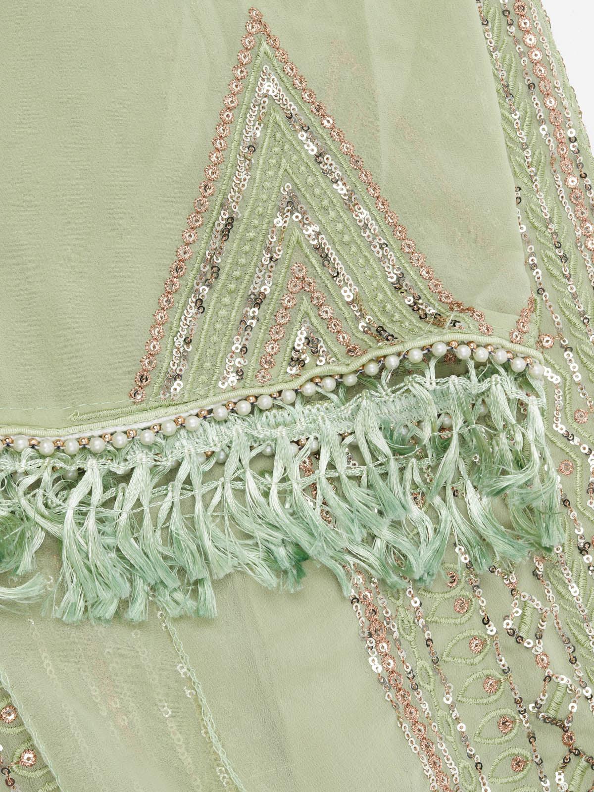 Odette Women Green Color Party Wear Georgette Semi Stitched Suit - Image 5