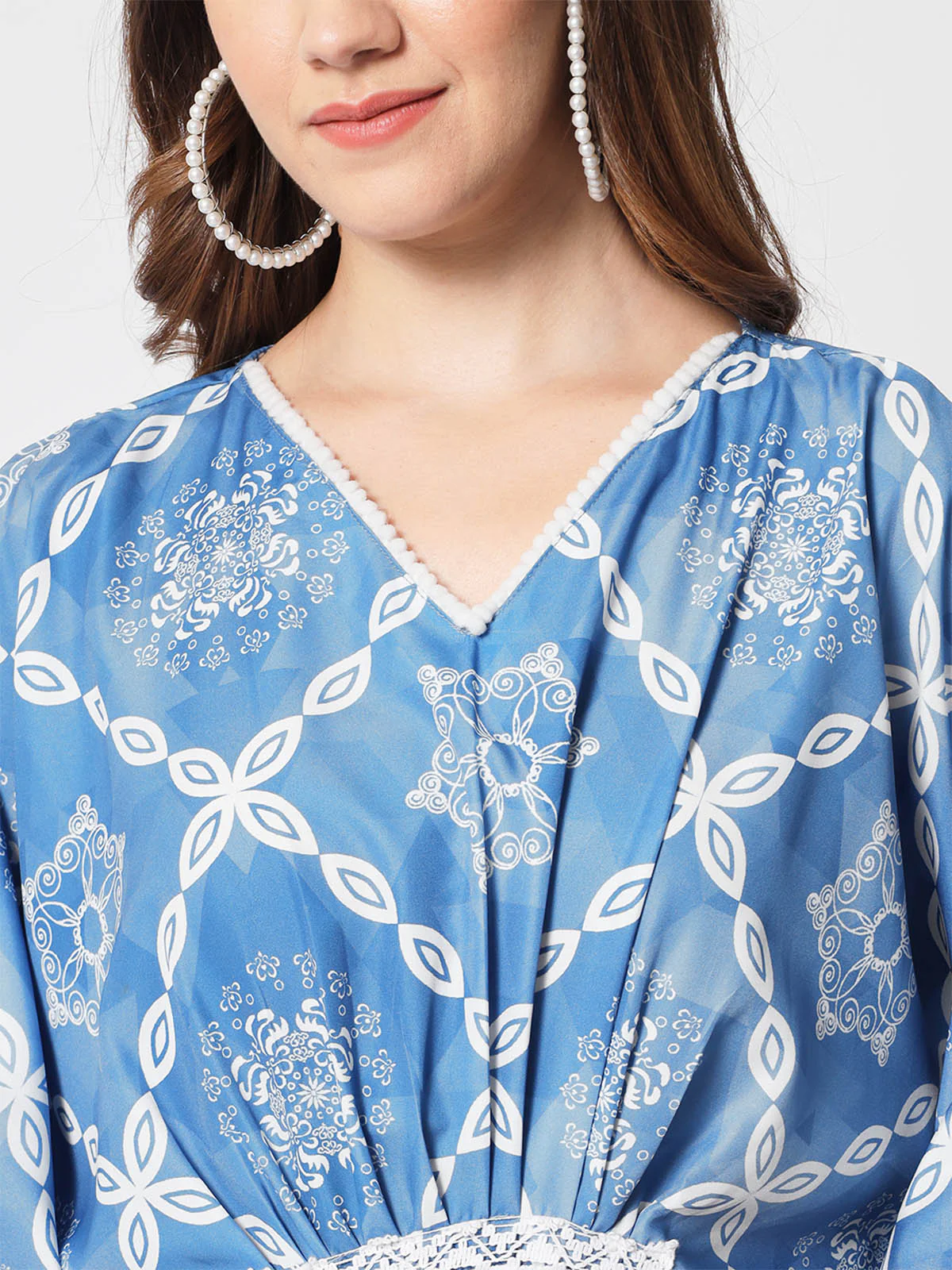 Odette Women Pretty Blue Polyster Printed Stitched Kurta - Image 6