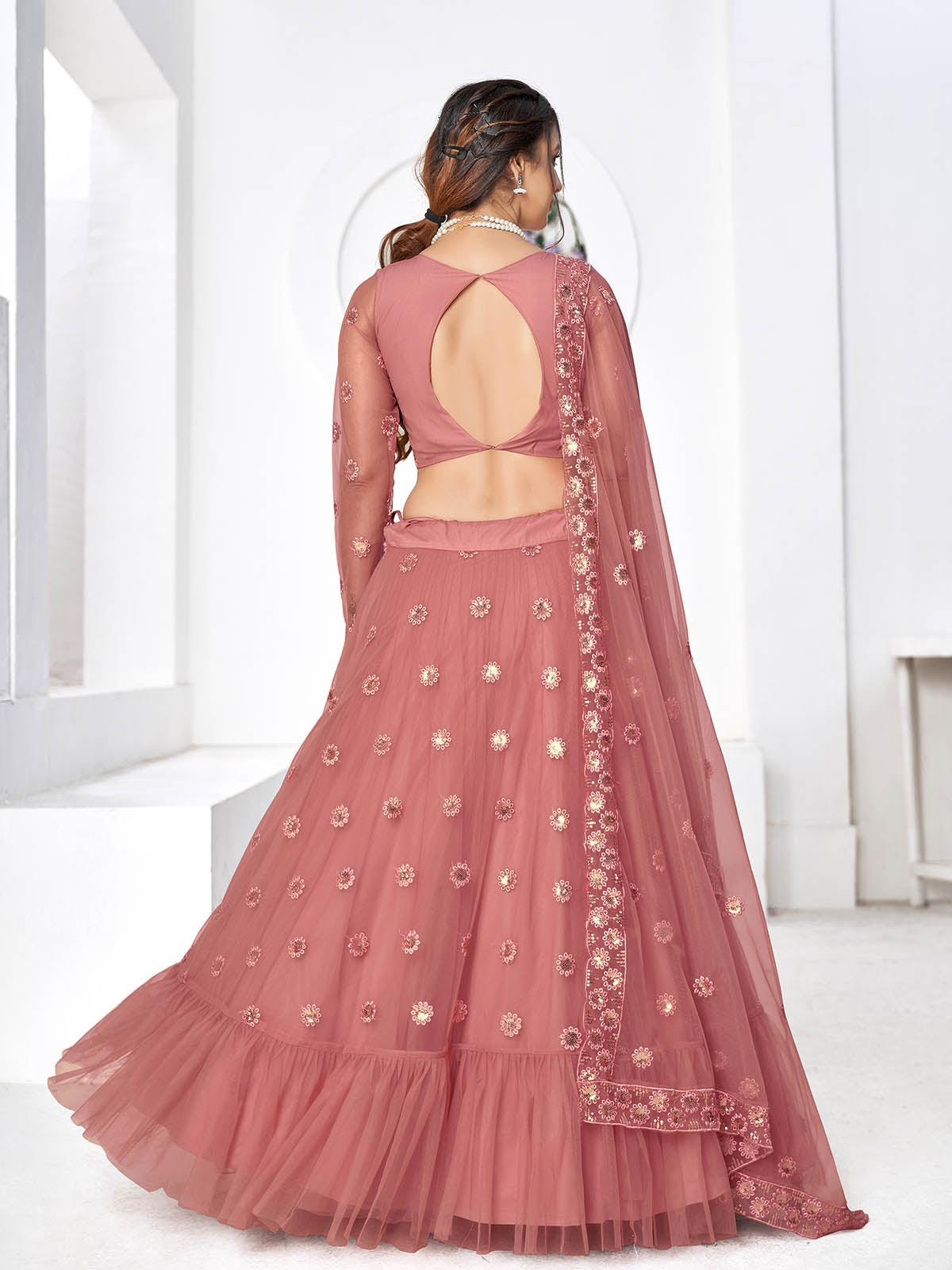 Odette Women Pretty Dusty Pink Net Semi Stitched Lehenga With  Unstitched Blouse - Image 2
