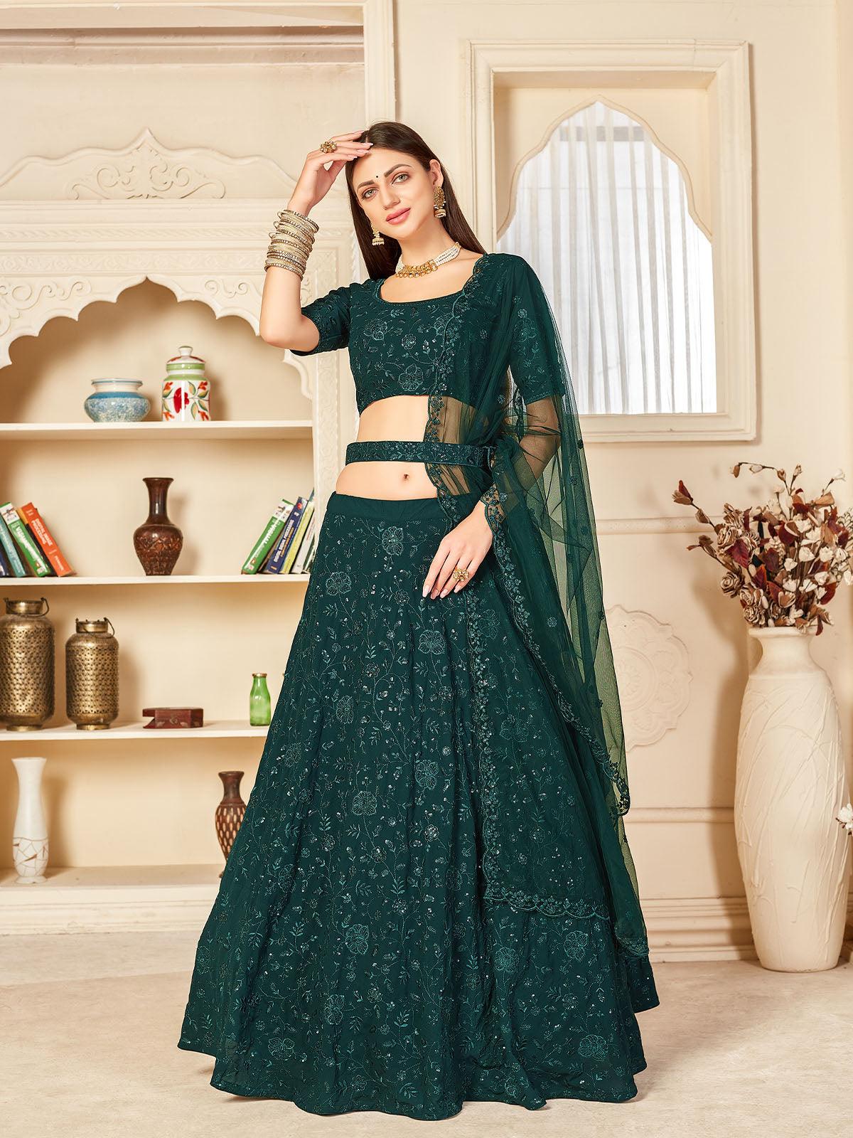 Odette Women Pretty Green Georgette Semi Stitched Lehenga With  Unstitched Blouse - Image 3