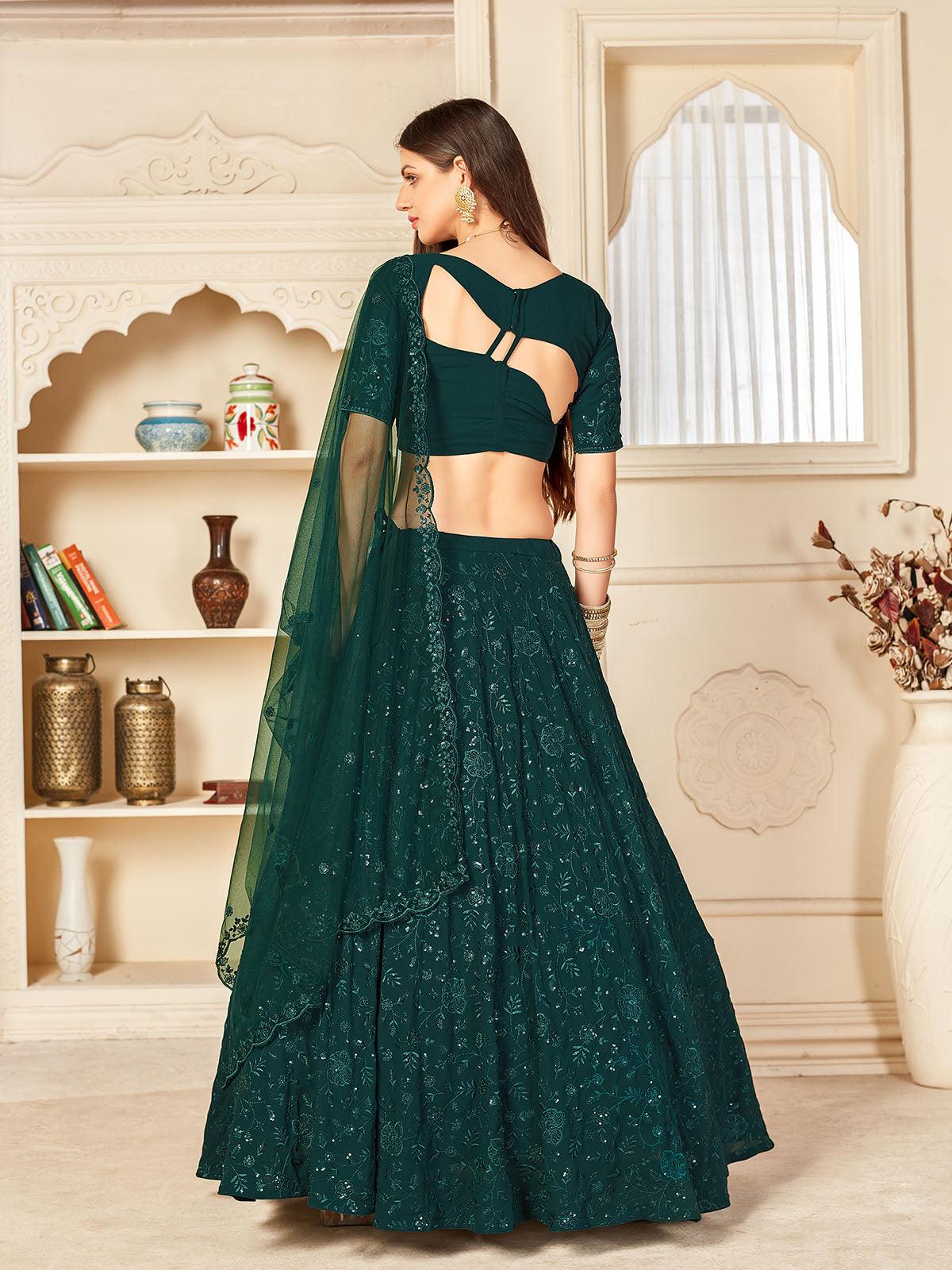 Odette Women Pretty Green Georgette Semi Stitched Lehenga With  Unstitched Blouse - Image 4
