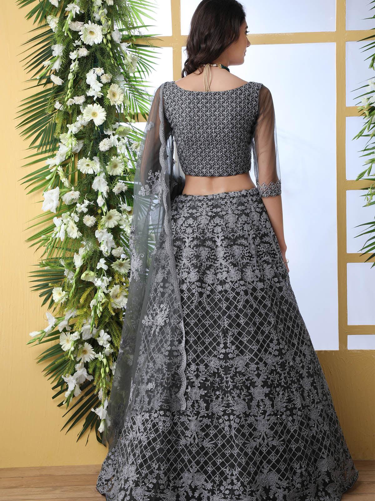 Odette Women Pretty Grey Net Semi Stitched Lehenga With  Unstitched Blouse - Image 2