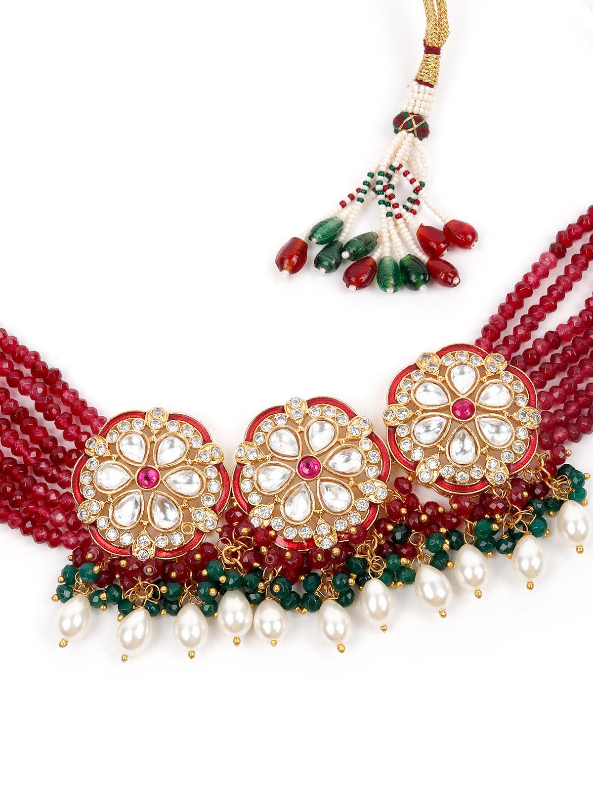 Odette Women Maroon Choker Necklace Set - Image 6