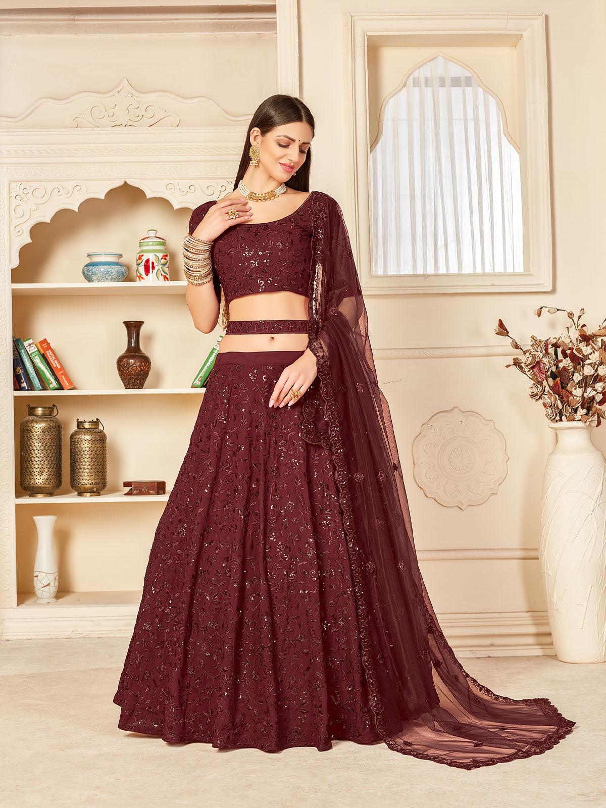 Odette Women Pretty Maroon Georgette Semi Stitched Lehenga With  Unstitched Blouse - Image 2