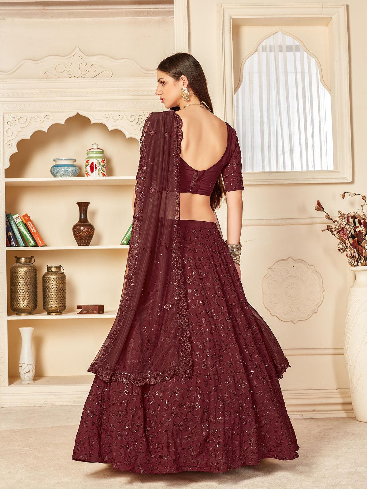 Odette Women Pretty Maroon Georgette Semi Stitched Lehenga With  Unstitched Blouse - Image 5
