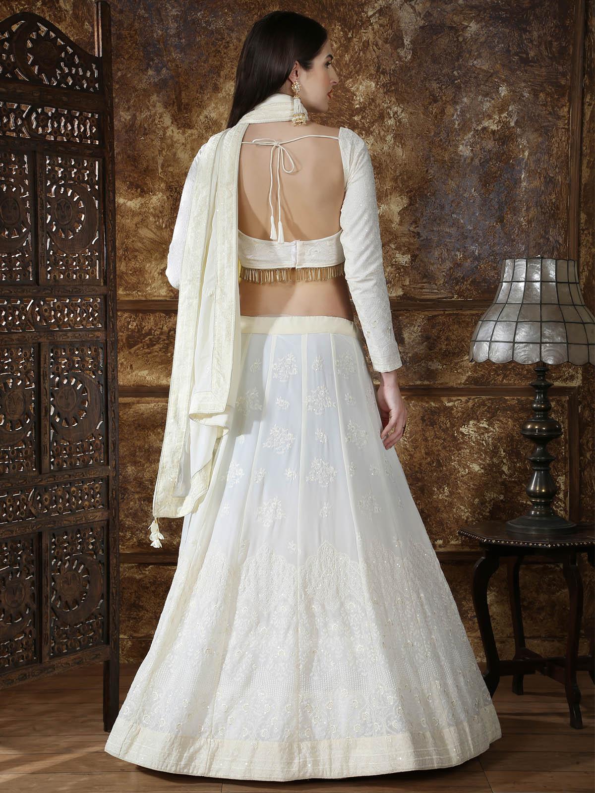 Odette Women Pretty Off-White Georgette Semi Stitched Lehenga With  Unstitched Blouse - Image 2