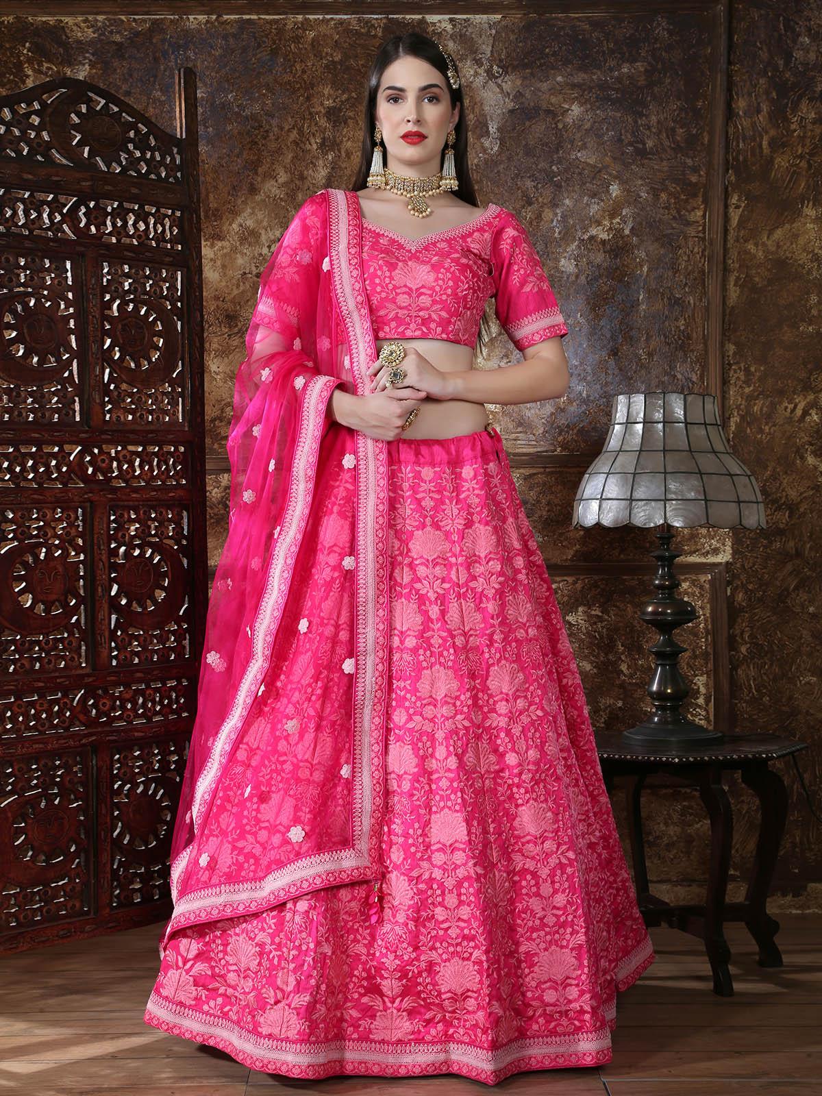 Odette Women Pretty Pink Silk Semi Stitched Lehenga With  Unstitched Blouse - Image 3