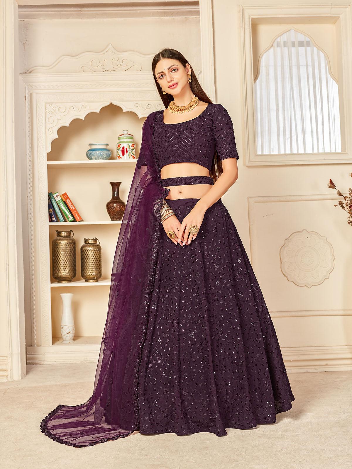 Odette Women Pretty Purple Georgette Semi Stitched Lehenga With  Unstitched Blouse - Image 3
