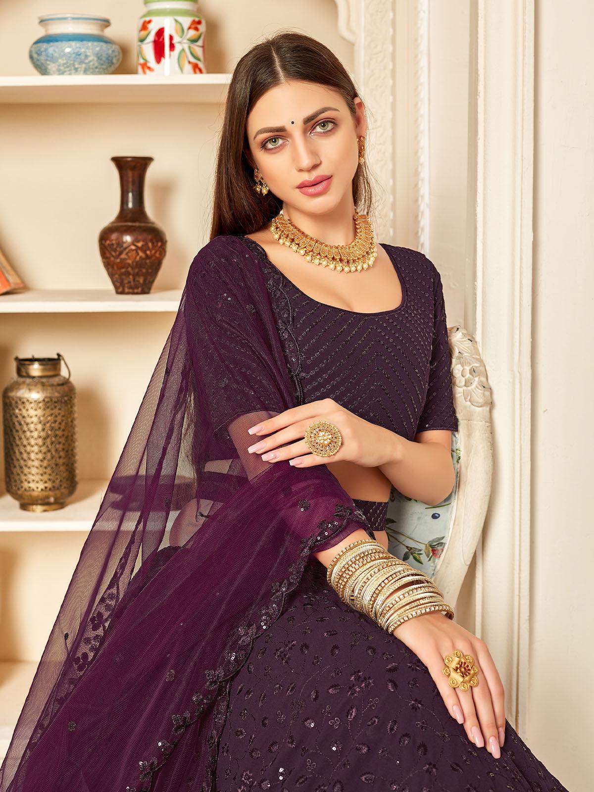 Odette Women Pretty Purple Georgette Semi Stitched Lehenga With  Unstitched Blouse - Image 4