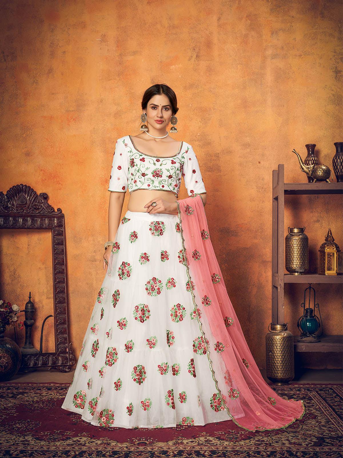 Odette Women Pretty White Net Semi Stitched Lehenga With  Unstitched Blouse - Image 3