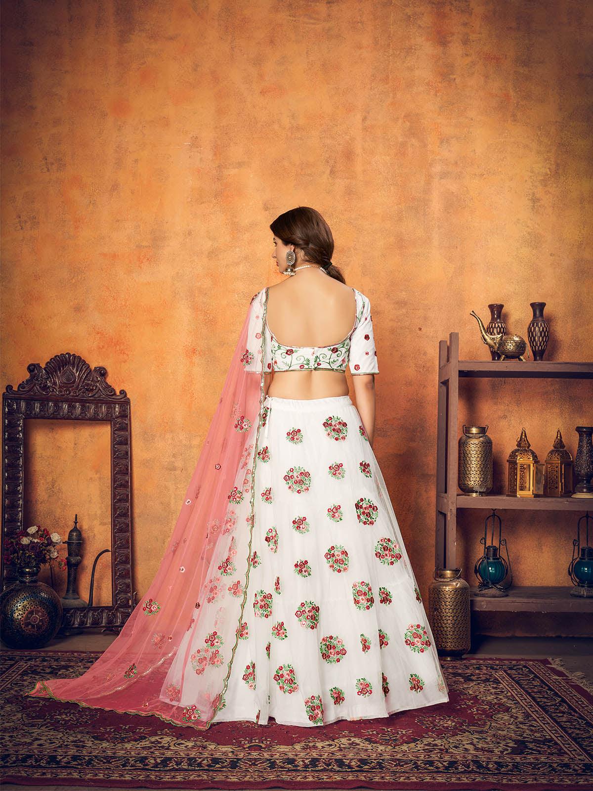 Odette Women Pretty White Net Semi Stitched Lehenga With  Unstitched Blouse - Image 4