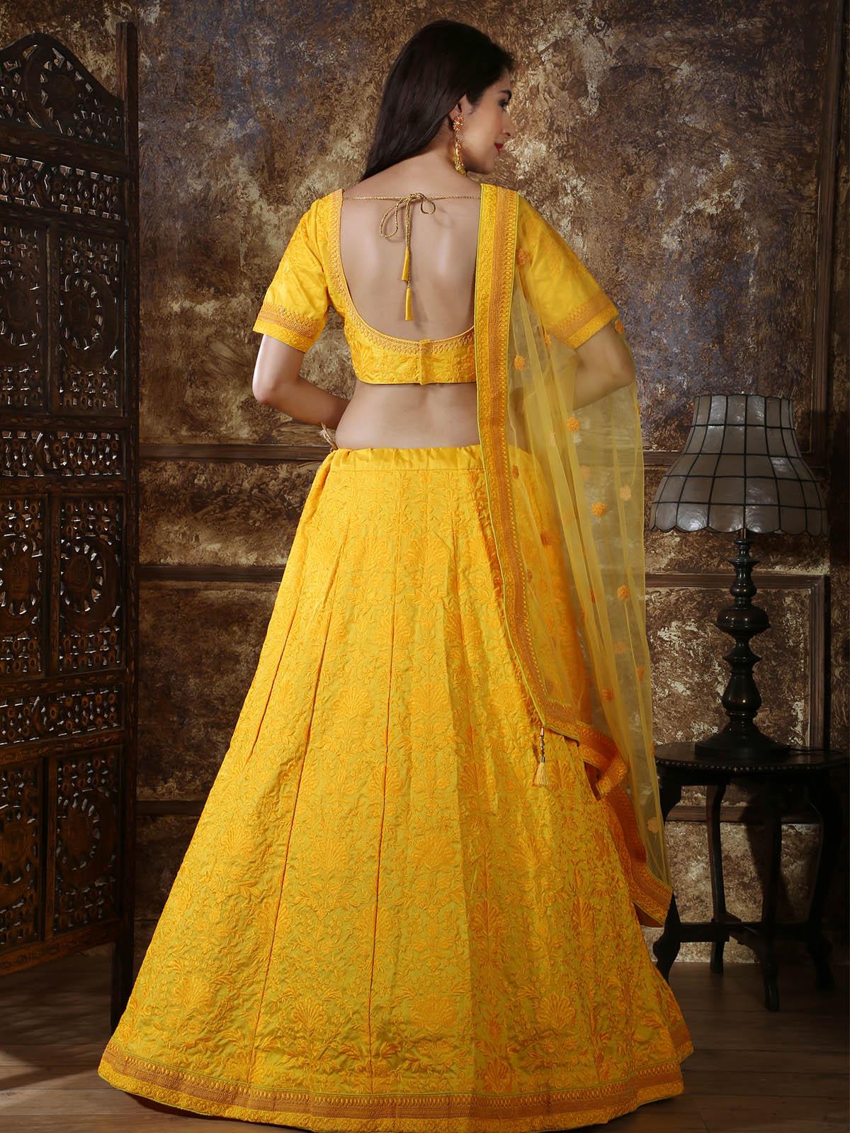 Odette Women Pretty Yellow Silk Semi Stitched Lehenga With  Unstitched Blouse - Image 2