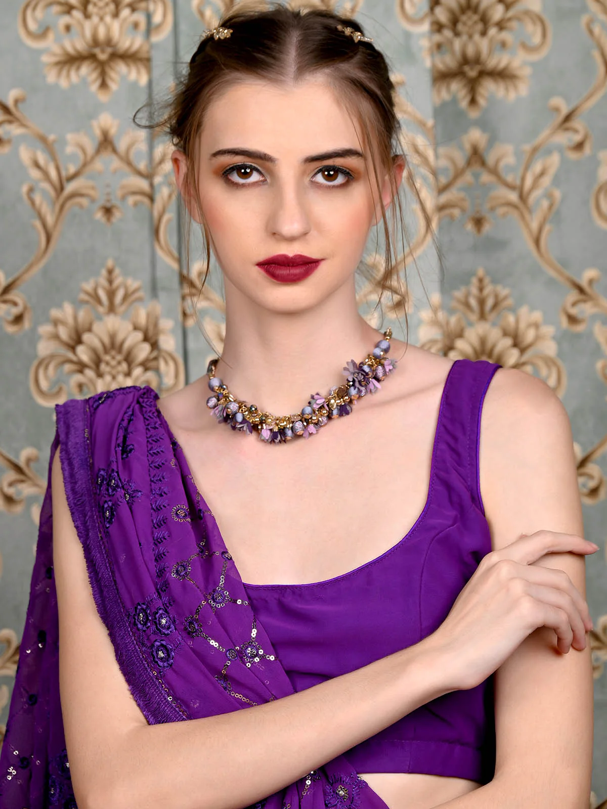 Odette Women Purple And Blue Beads Necklace - Image 2