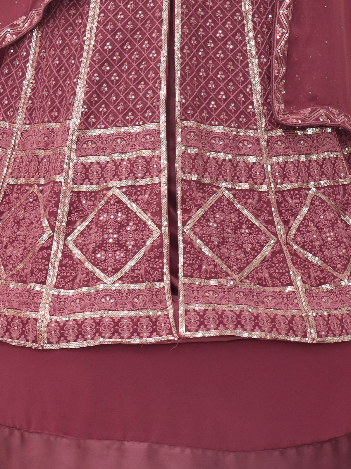 Odette Women Purple Embroidered Georgette A-Line Semi-Stitched Anarkali Suit - Image 3