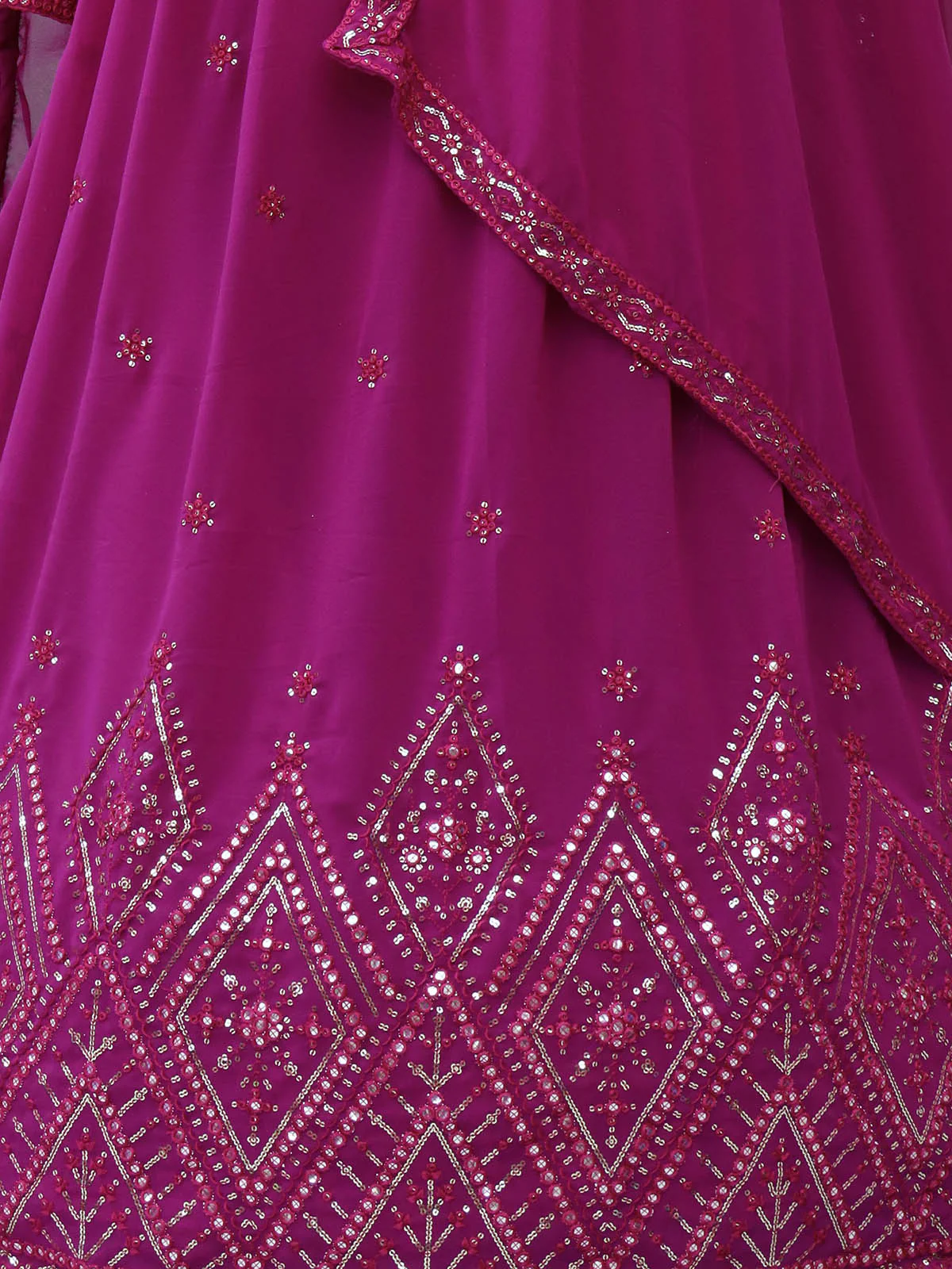 Odette Women Purple Embroidered Georgette Semi Stitched Gown - Image 3